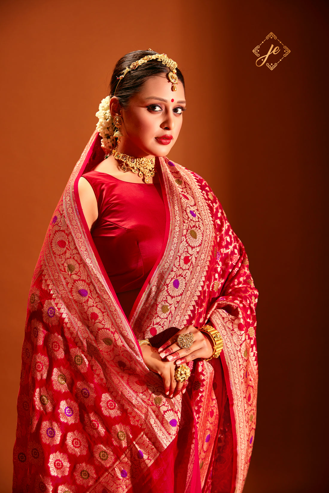 Red Pure Khaddi Meenakari Jaal Banarasi Saree