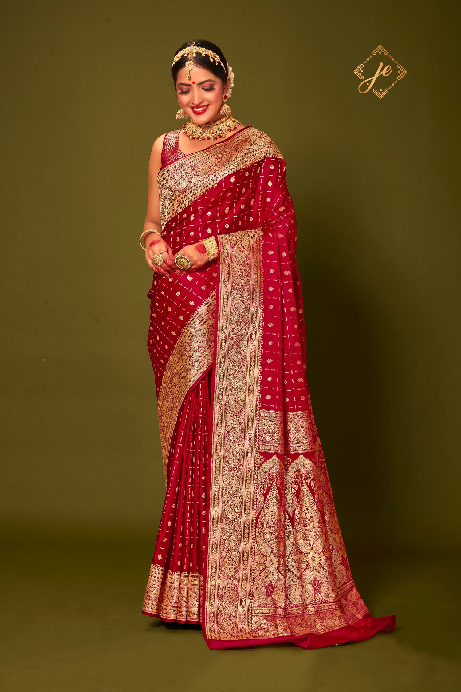 Red Pure Satin Silk Banarasi Handloom Saree