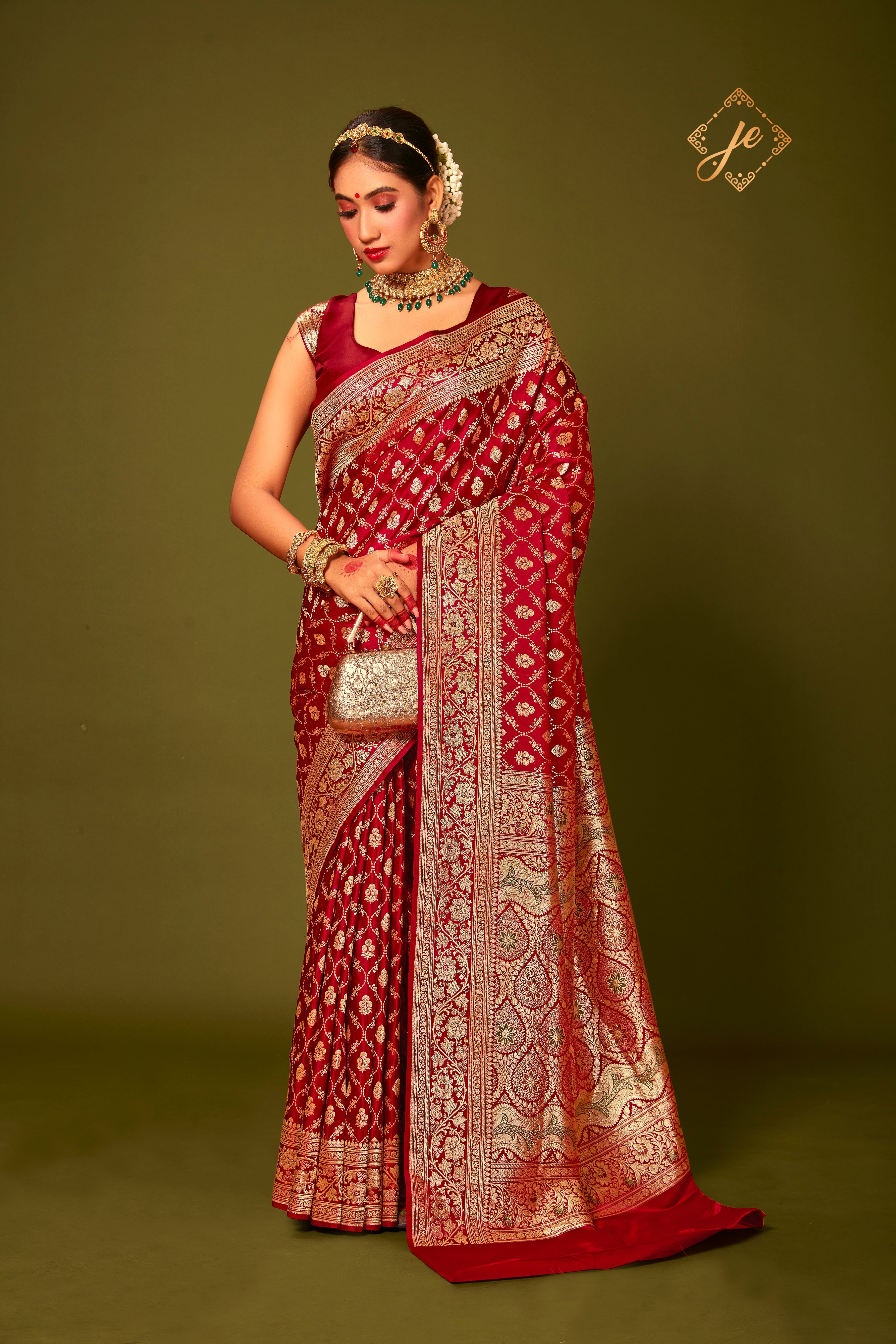 Maroon Satin Silk Jaal Banarasi Handloom Saree