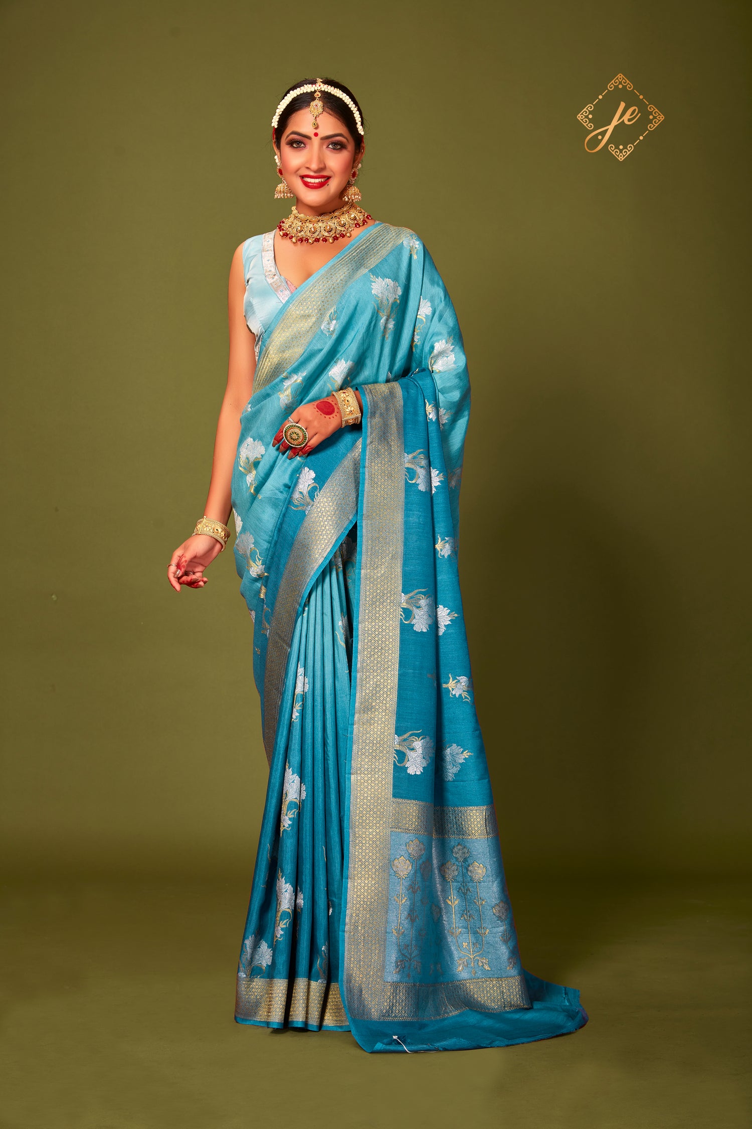 Ombre Blue Pure Moonga Silk Banarasi Saree