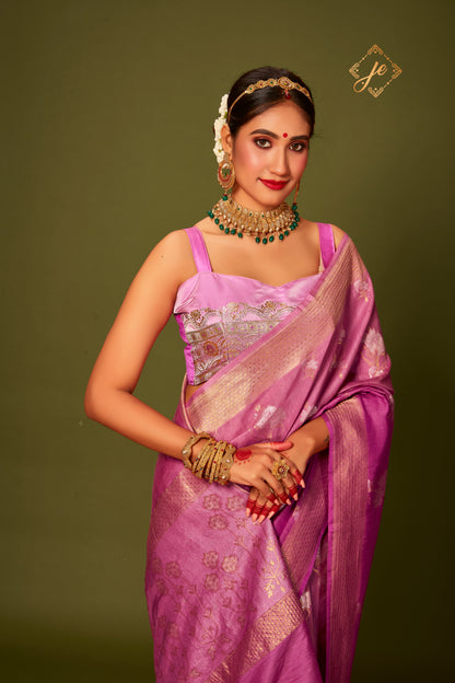 Ombre Pink Pure Moonga Silk Banarasi Saree