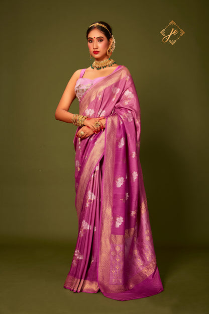 Ombre Pink Pure Moonga Silk Banarasi Saree