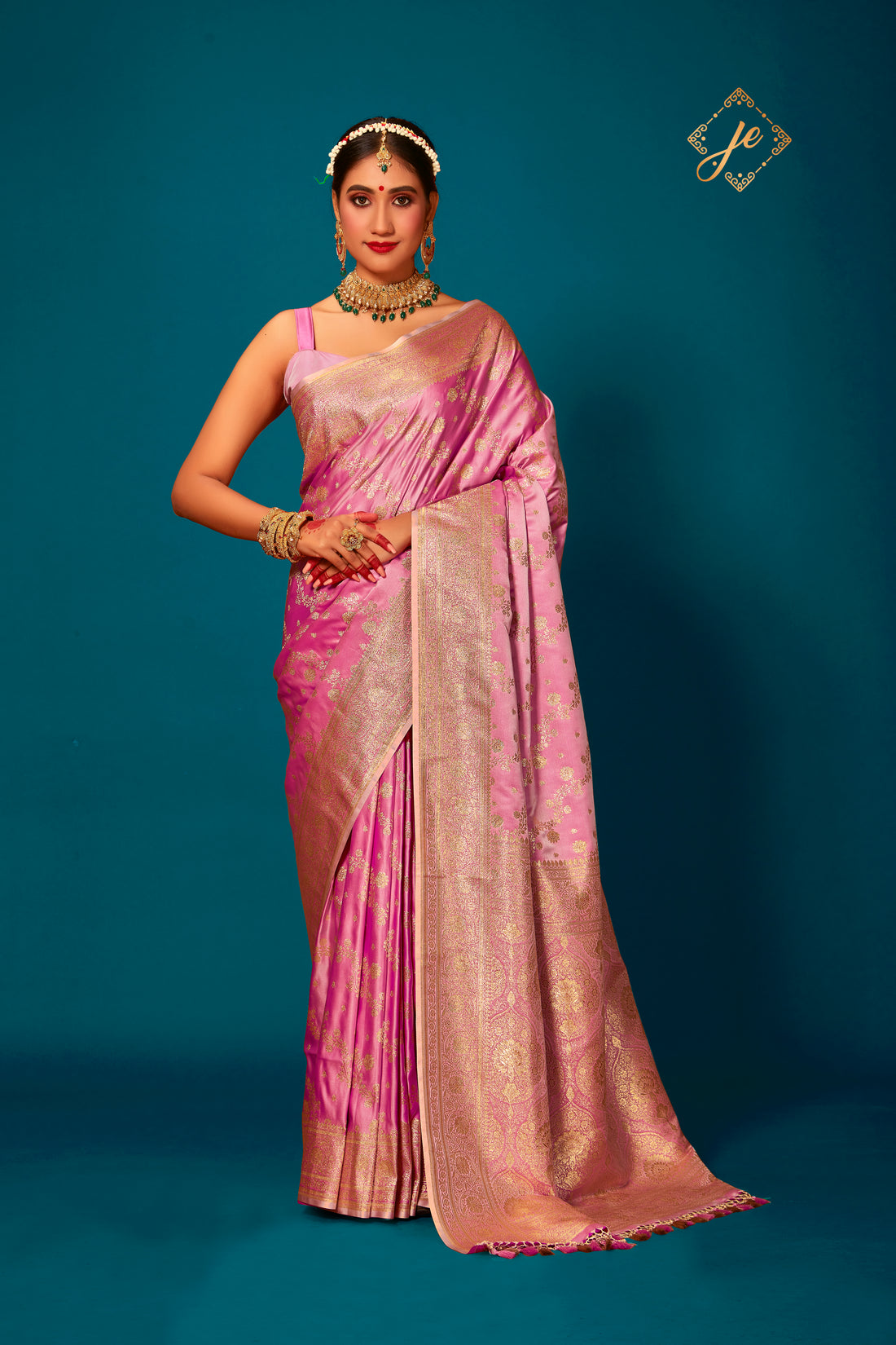 Rose Pink Satin Silk Banarasi Saree