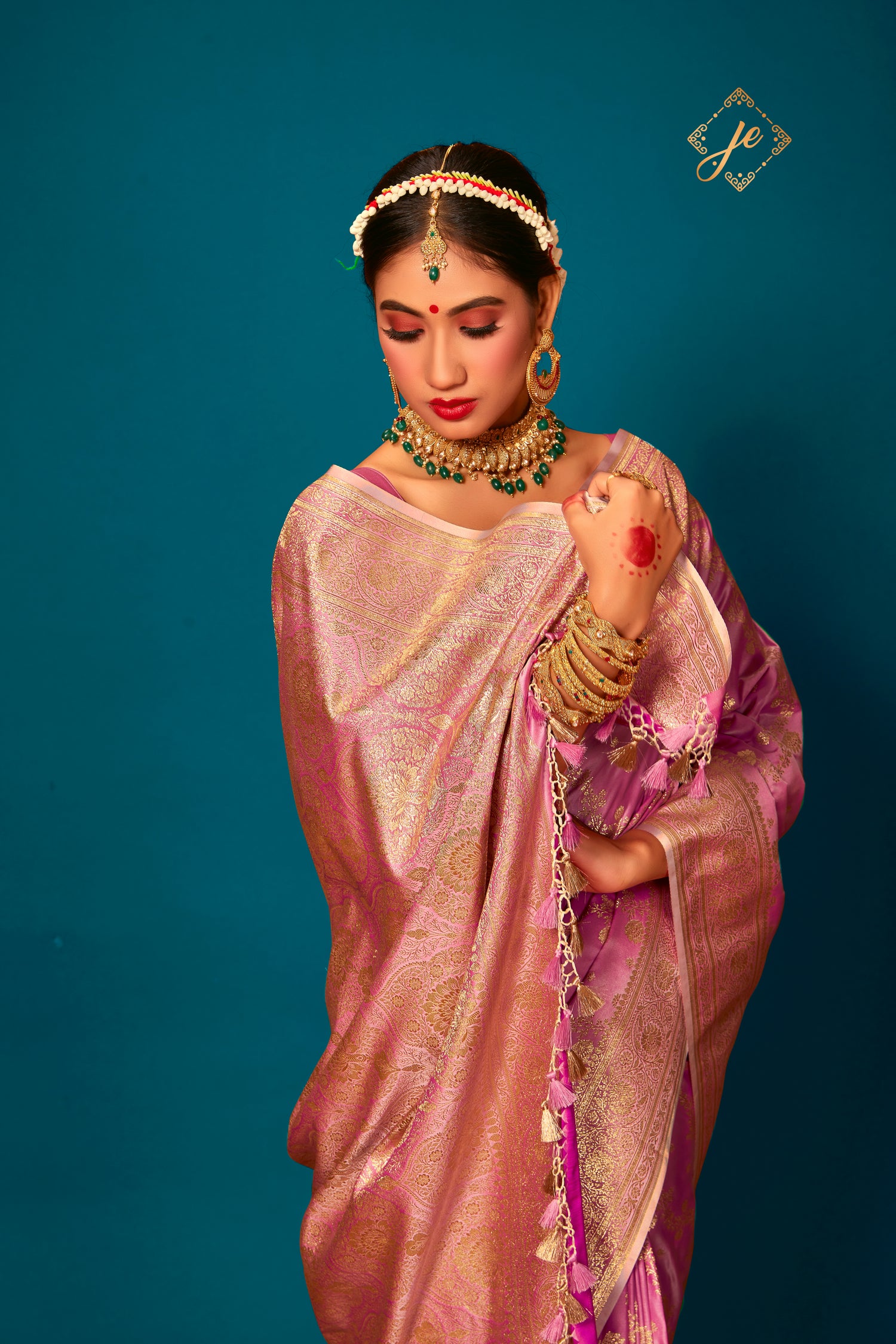 Rose Pink Satin Silk Banarasi Saree