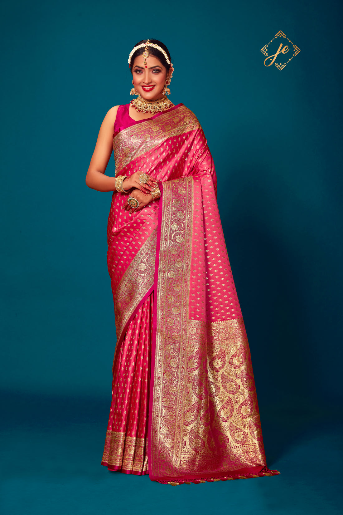 Strawberry Pink Satin Silk Banarasi Saree