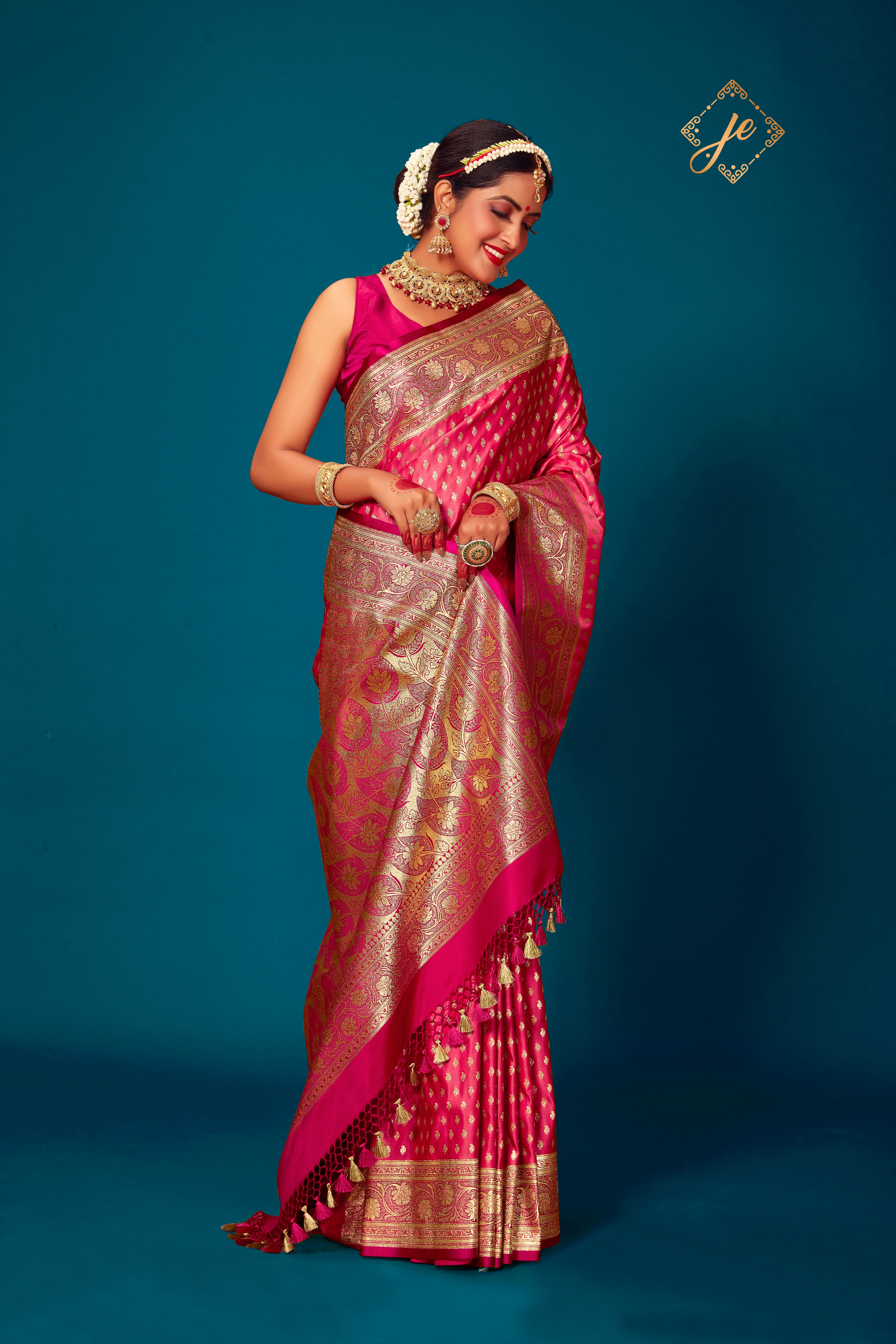 Strawberry Pink Satin Silk Banarasi Saree