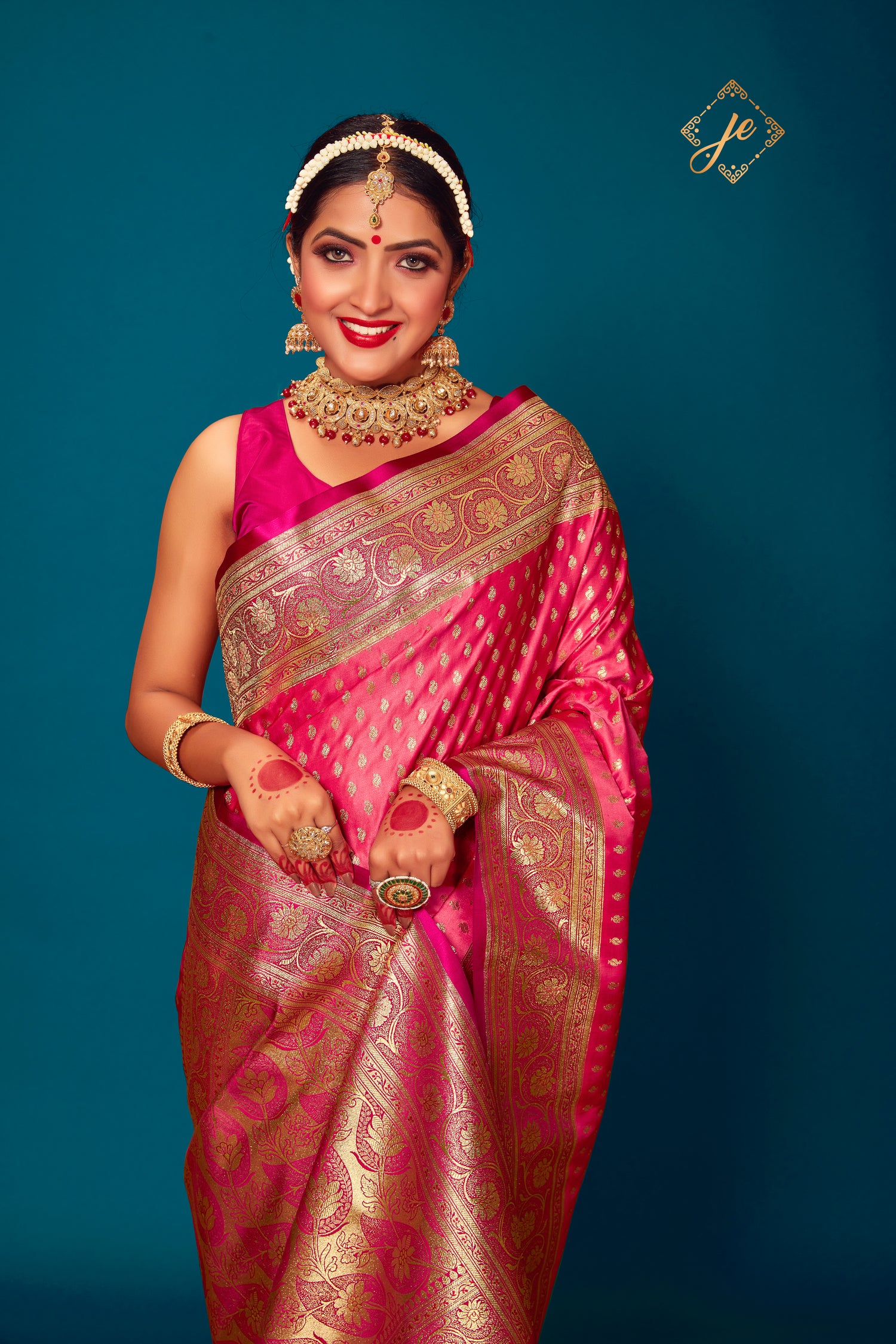 Strawberry Pink Satin Silk Banarasi Saree