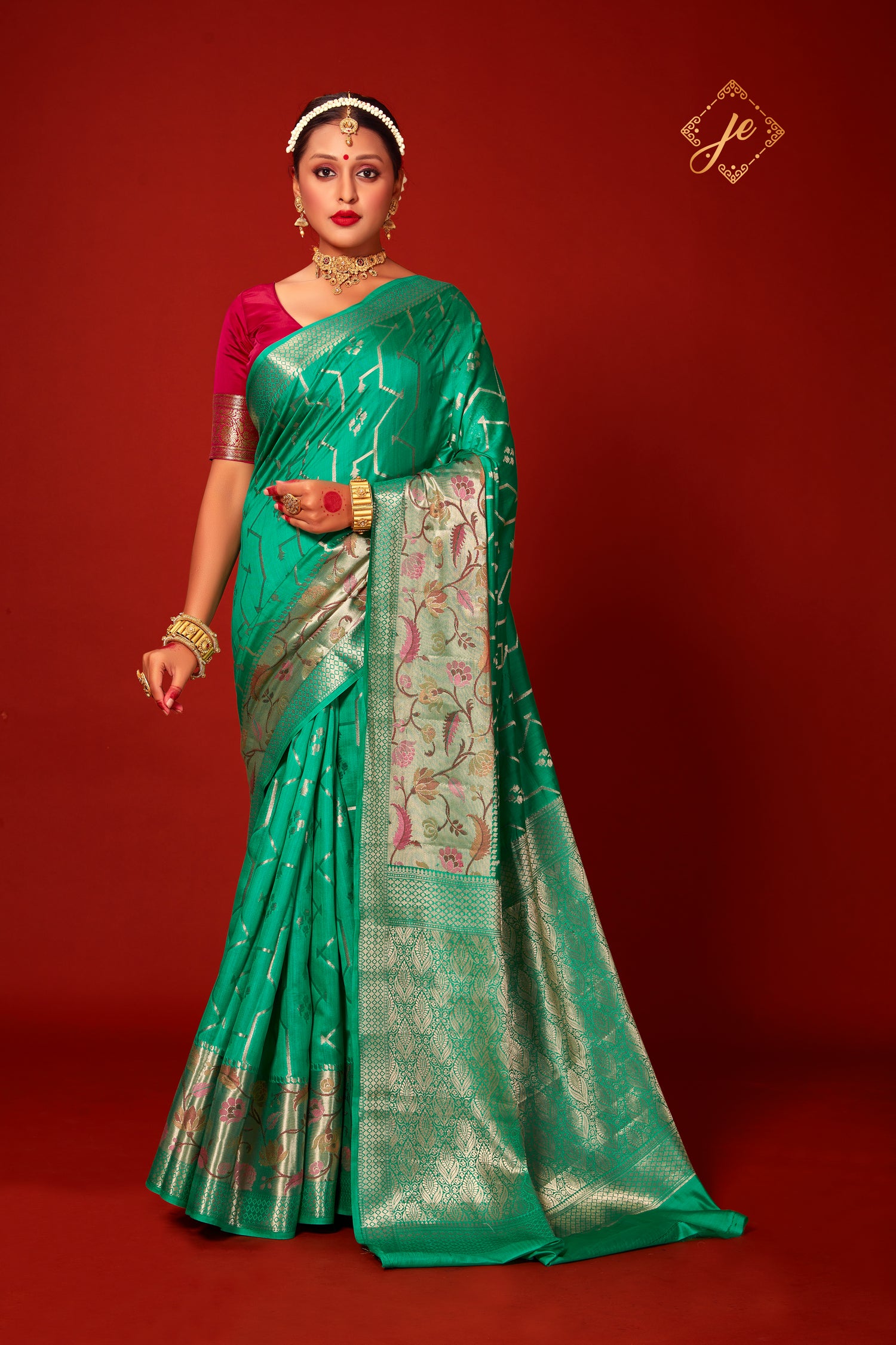 Teal Green Silk Banarasi Saree