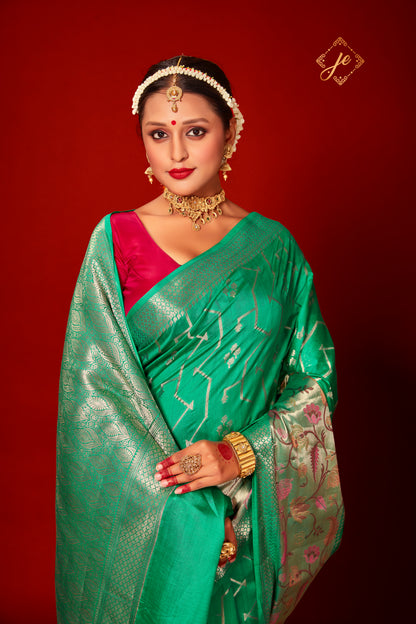 Teal Green Silk Banarasi Saree