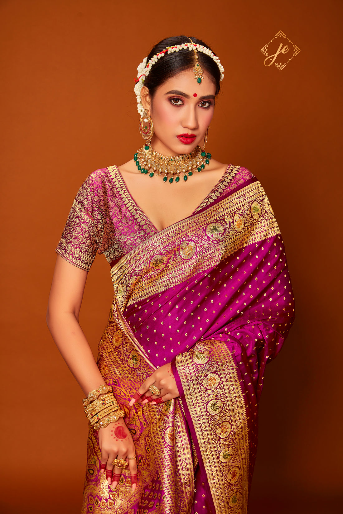 Magenta Pure Satin Silk Meenakari Banarasi Handloom Saree