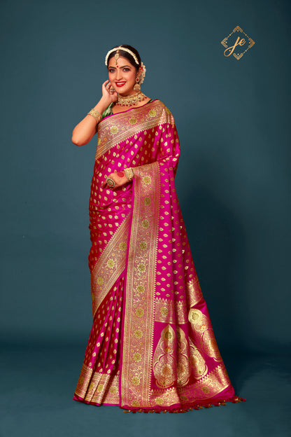 Rani Pink Satin Silk Meenakari Banarasi Saree