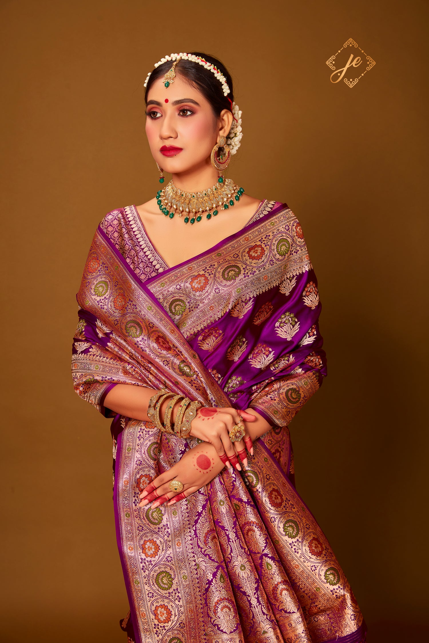 Deep Plum Satin Silk Meenakari Banarasi Saree