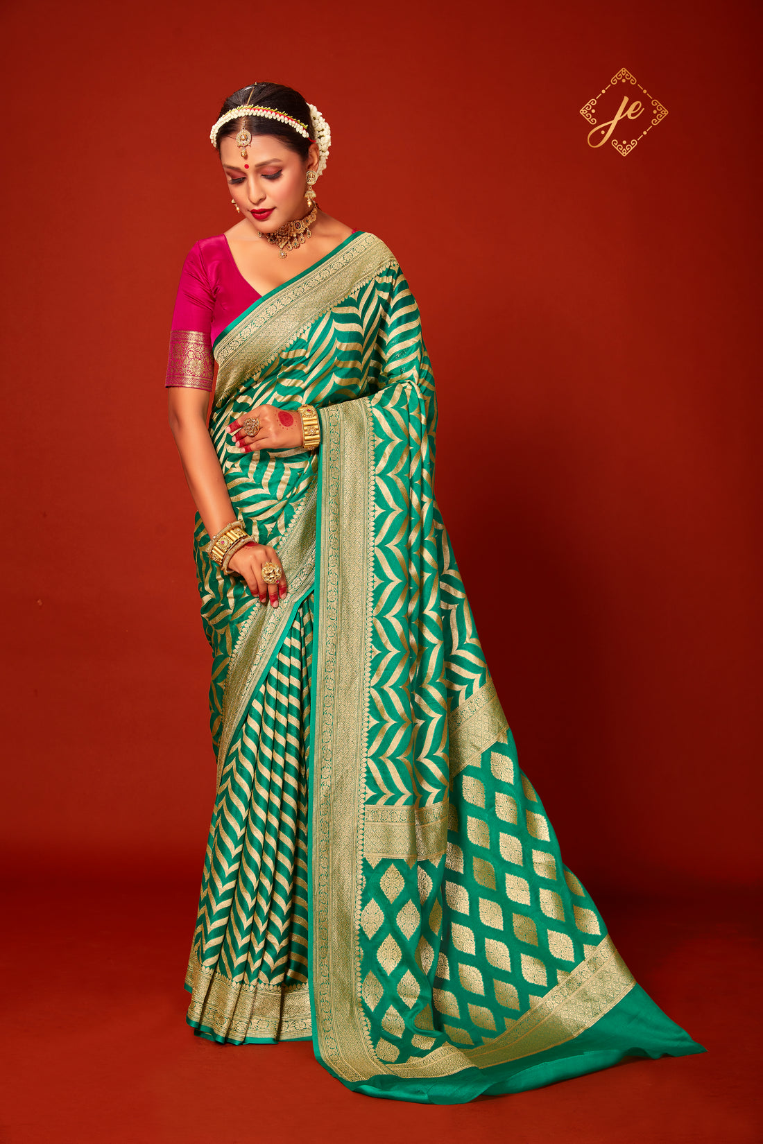 Teal Green Pure Khaddi Banarasi Saree