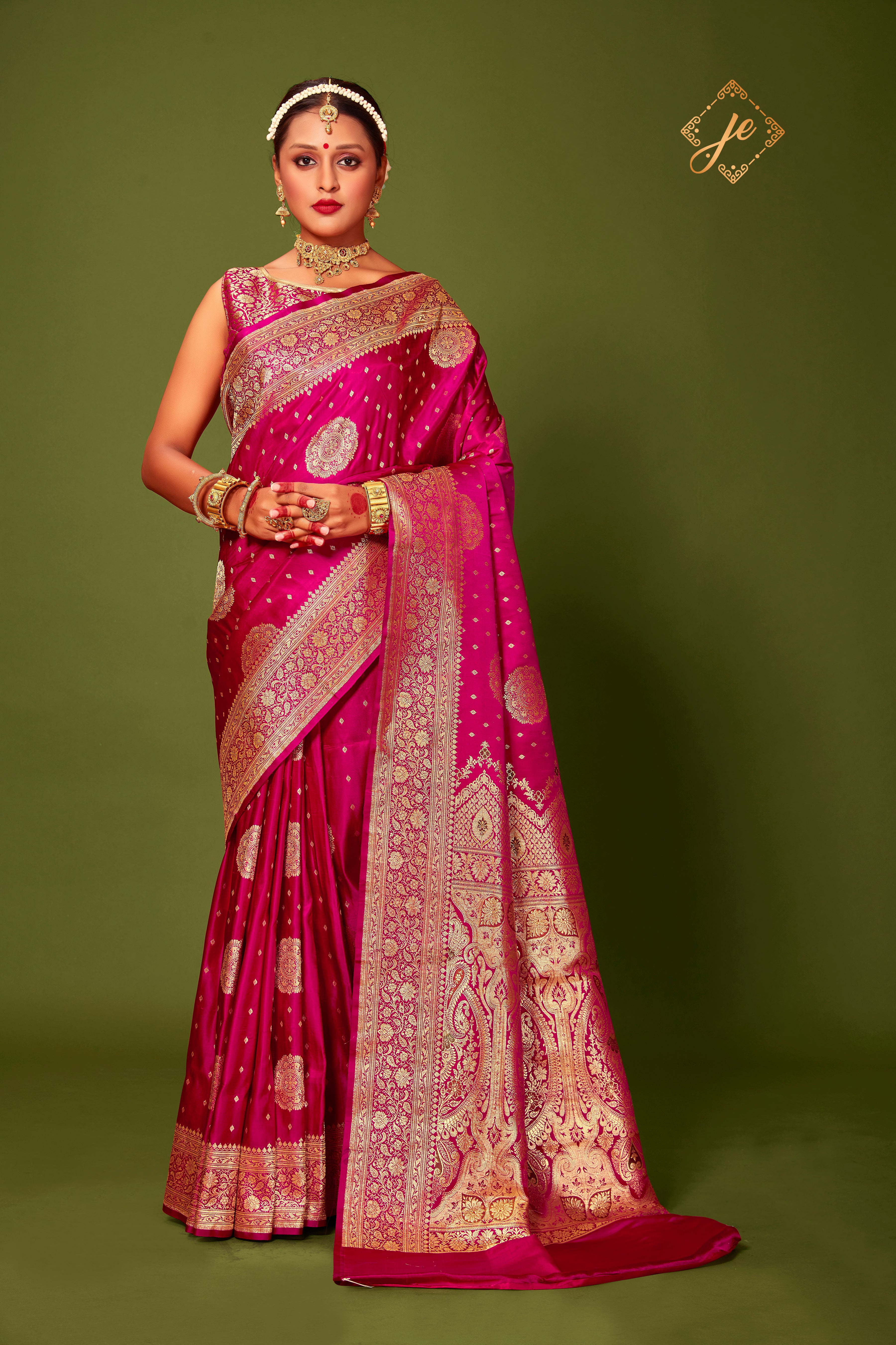 Rani Pink Satin Silk Banarasi Handloom Saree