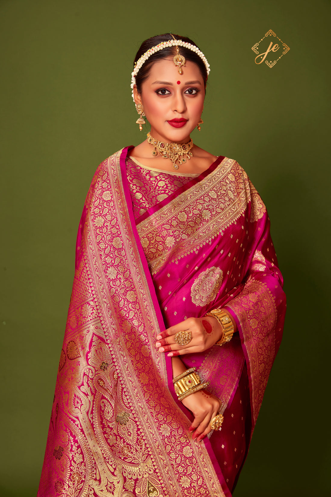 Rani Pink Satin Silk Banarasi Handloom Saree