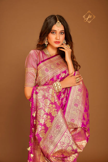 Rani Pink Satin Silk Jaal Banarasi Saree