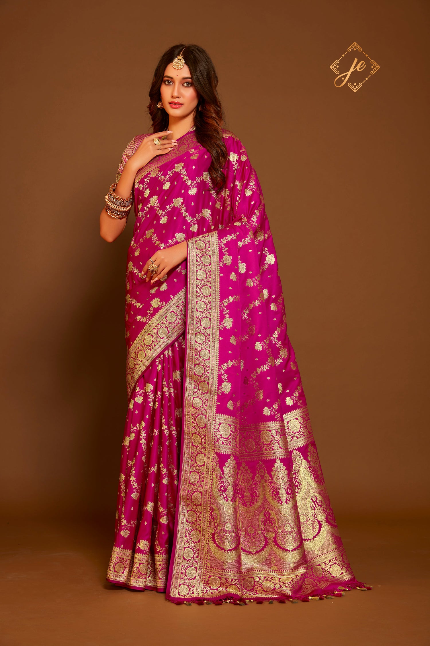 Rani Pink Satin Silk Leheriya Banarasi Saree