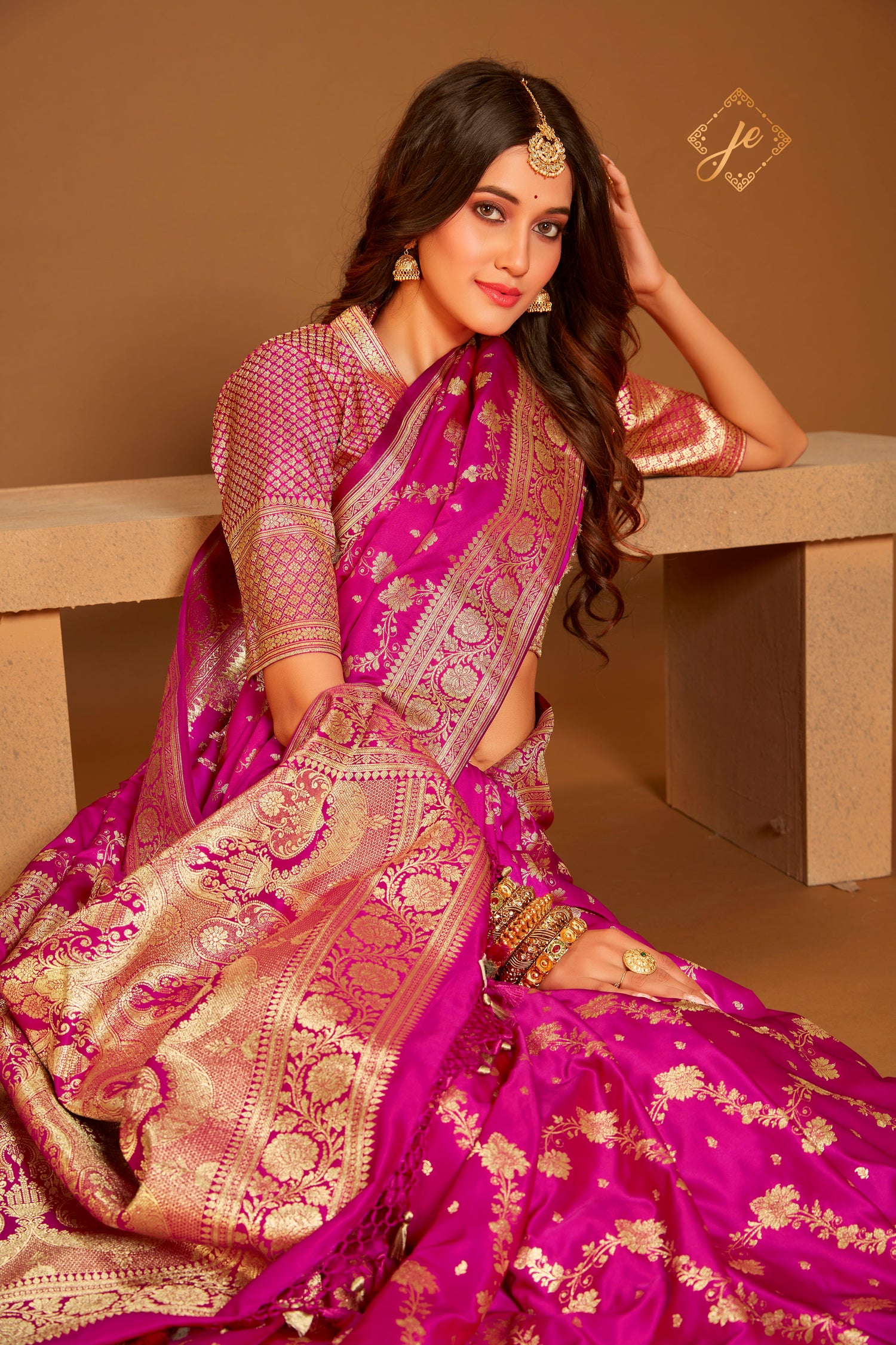 Rani Pink Satin Silk Leheriya Banarasi Saree