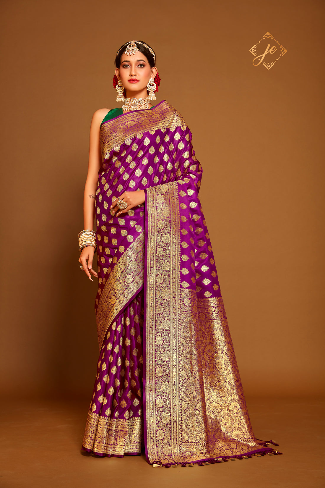 Magenta Purple Satin Silk Banarasi Saree