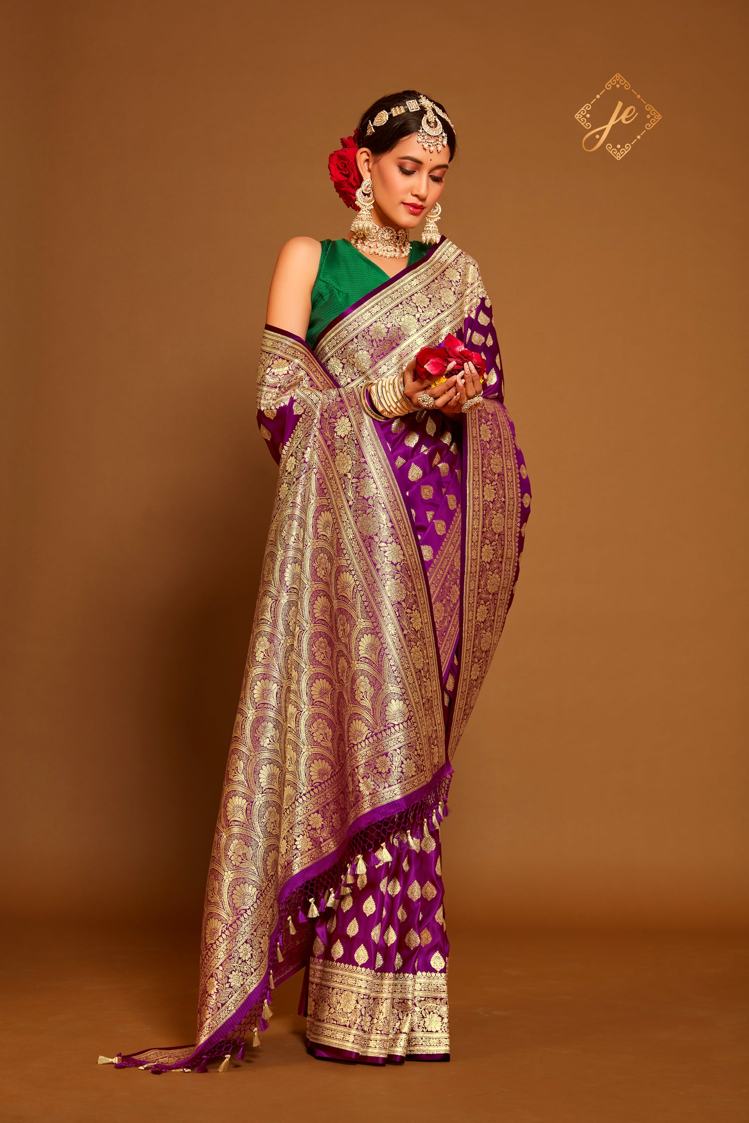 Magenta Purple Satin Silk Banarasi Saree