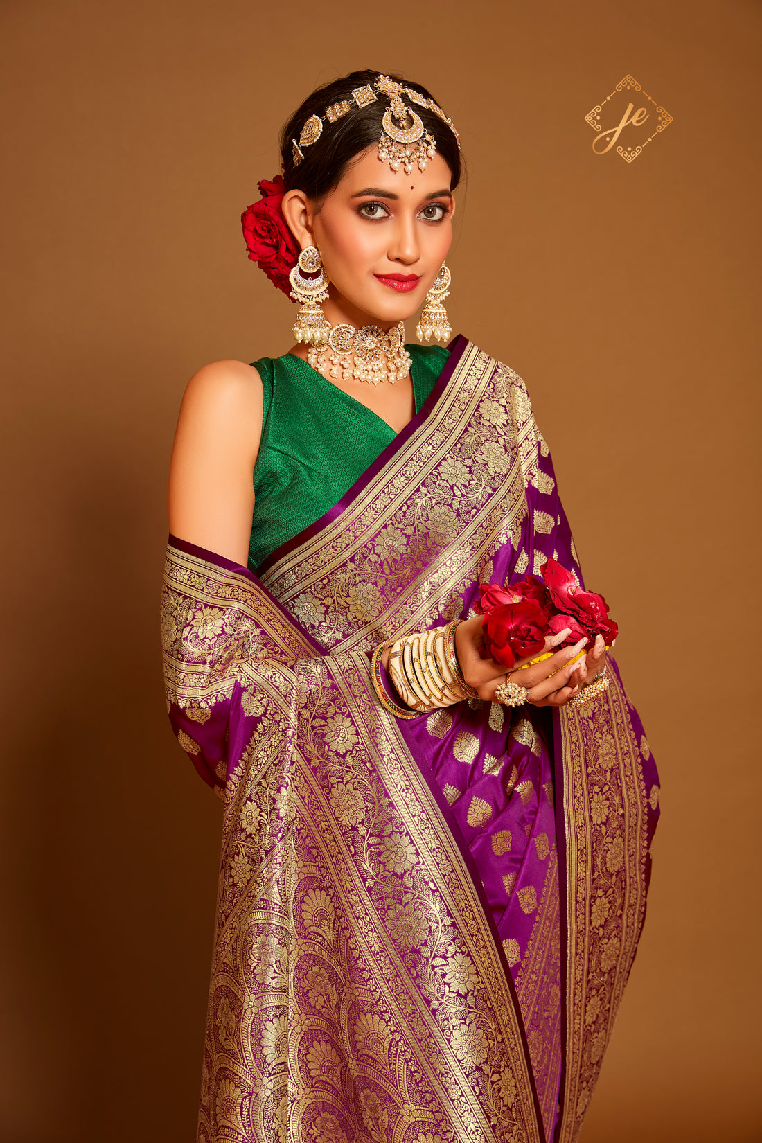 Magenta Purple Satin Silk Banarasi Saree