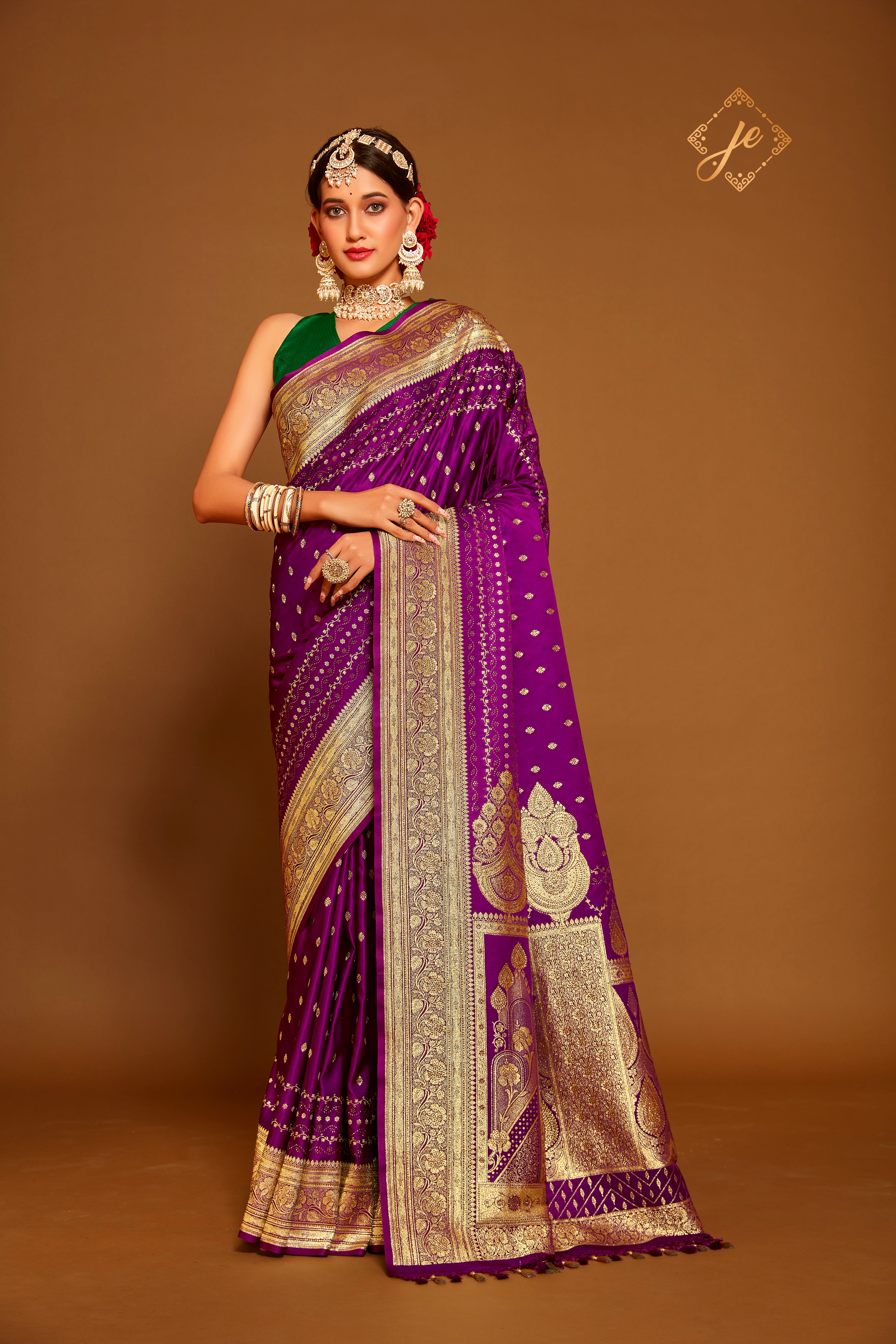 Dark Magenta Satin Silk Banarasi Saree