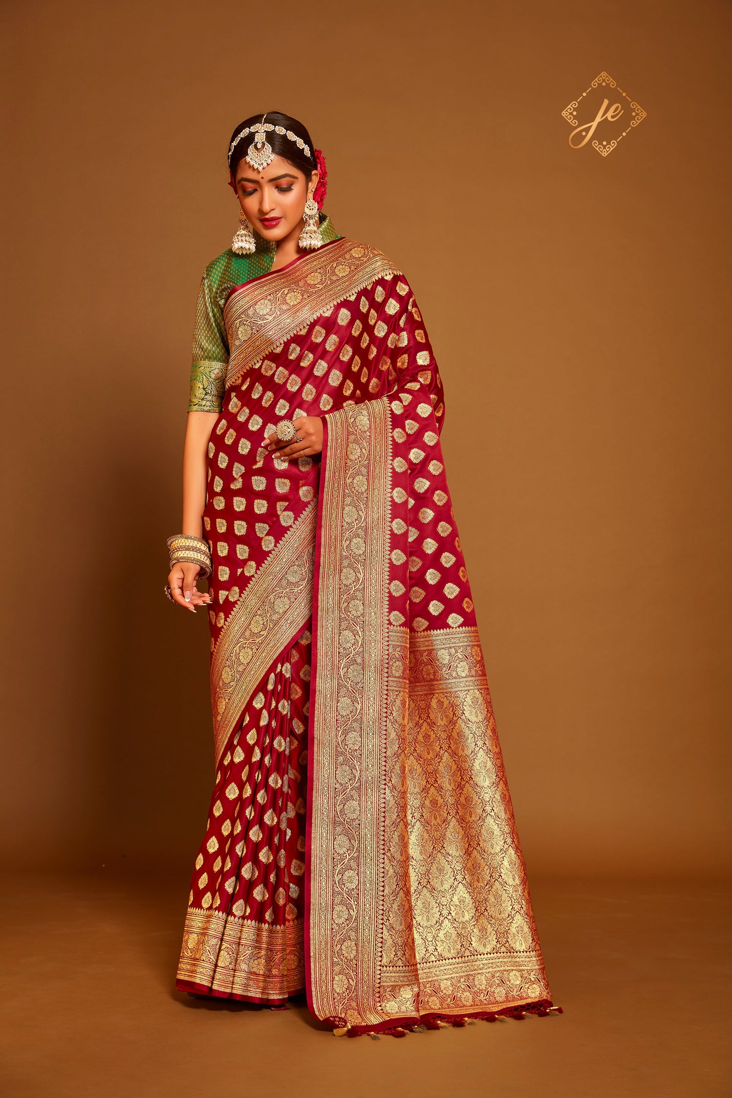 Maroon Satin Silk Banarasi Saree