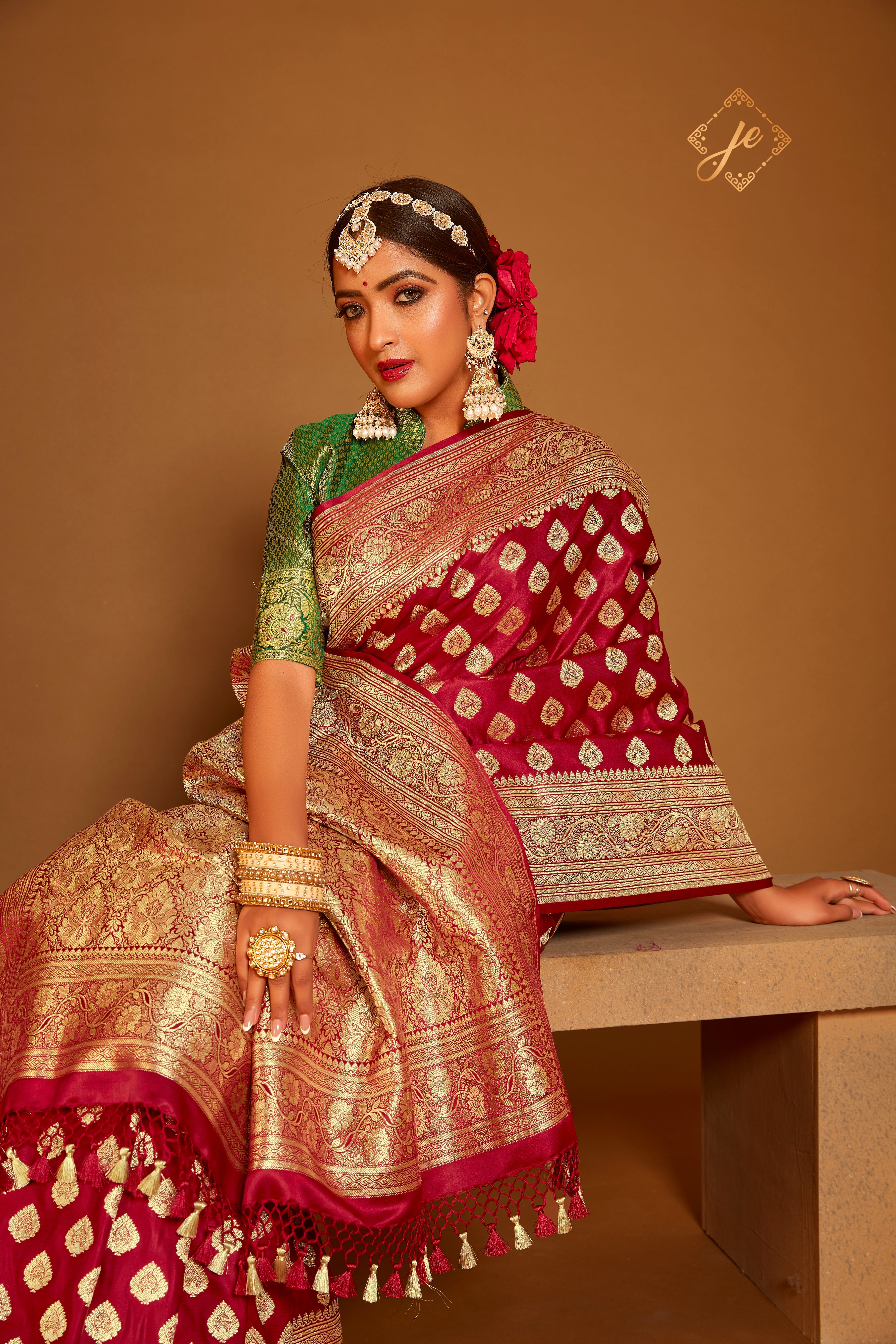 Maroon Satin Silk Banarasi Saree