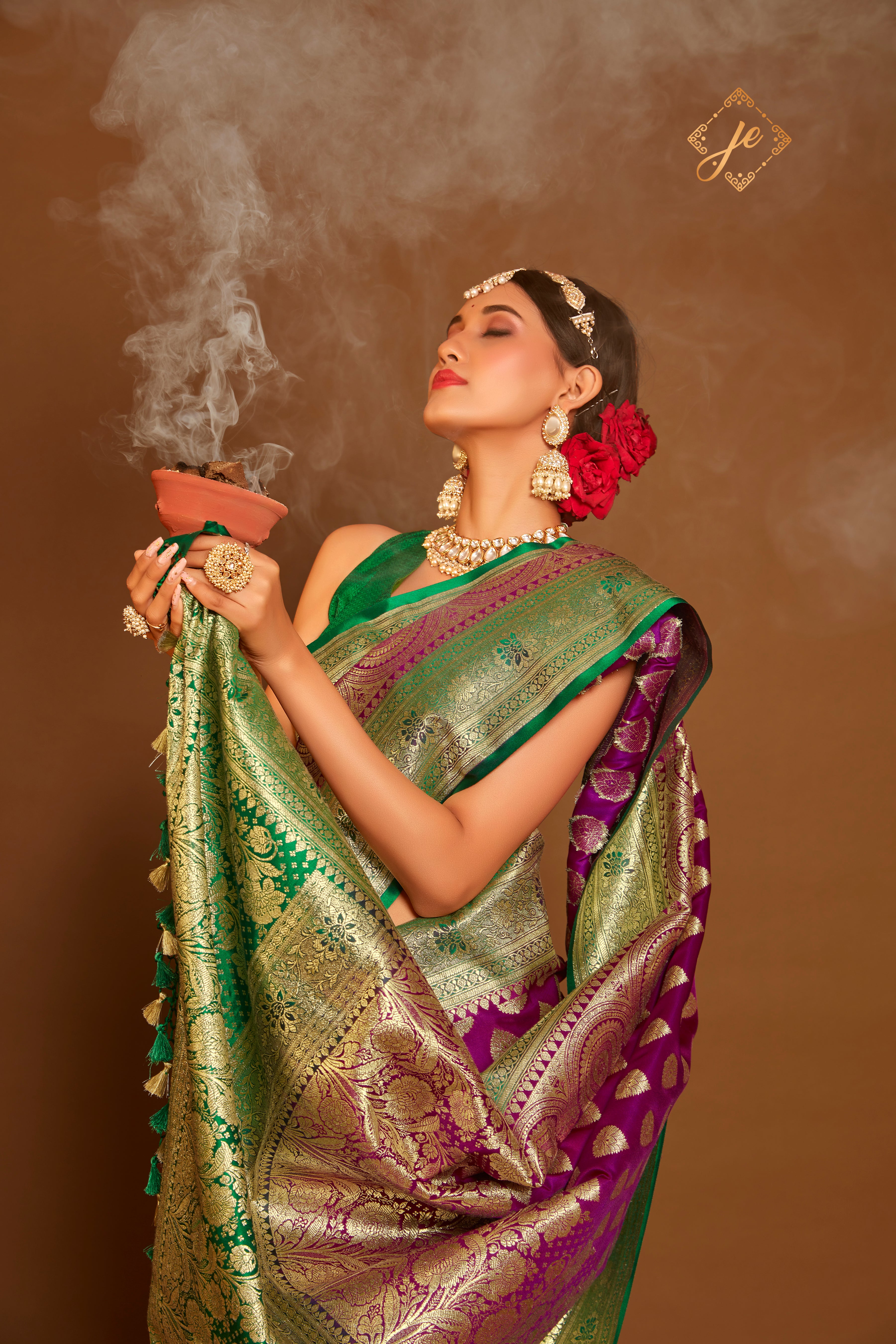 Woven Border Art Silk Saree in Teal Green : SGSA26