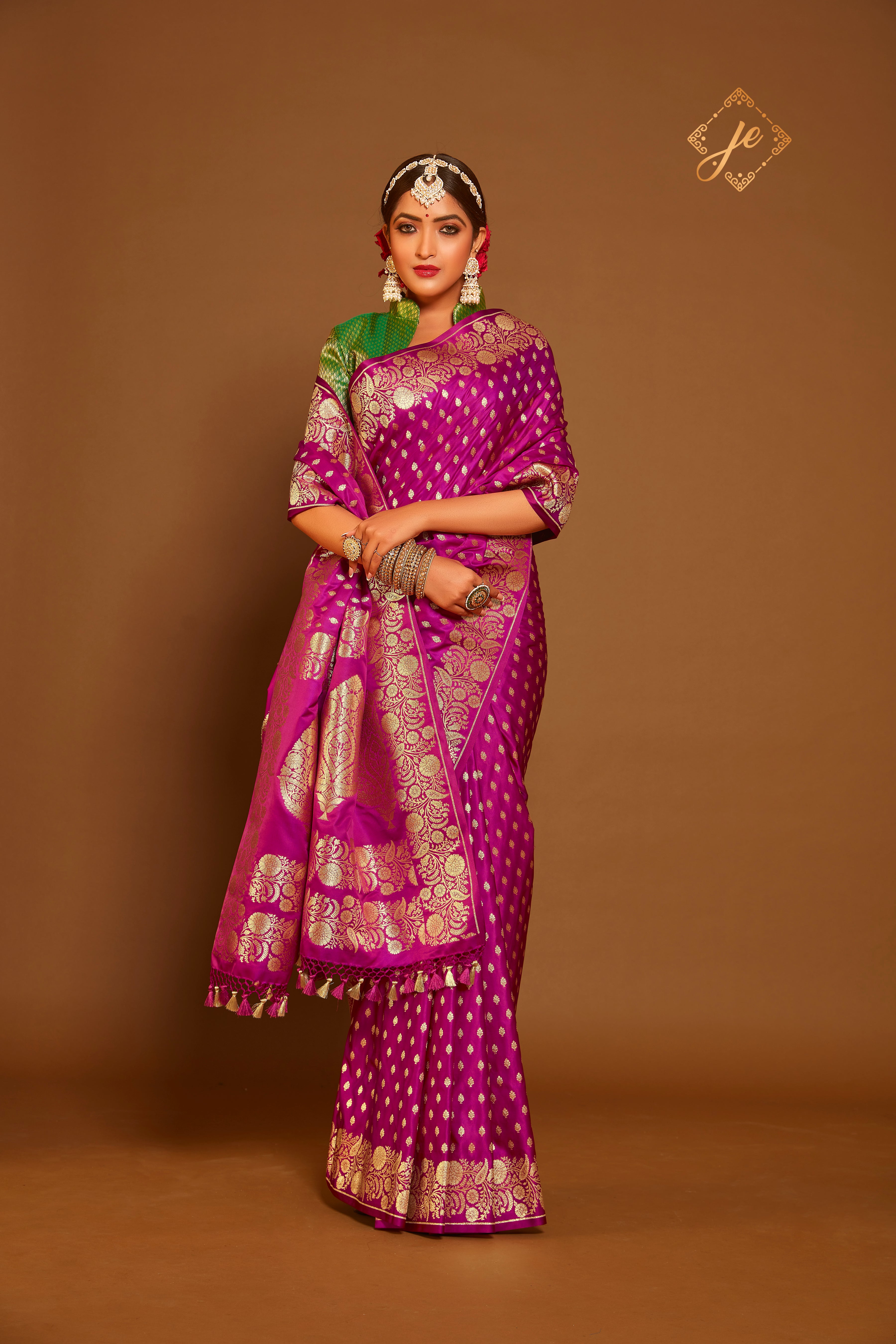 Magenta Satin Silk Fancy Border Banarasi Saree