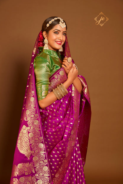 Magenta Satin Silk Fancy Border Banarasi Saree