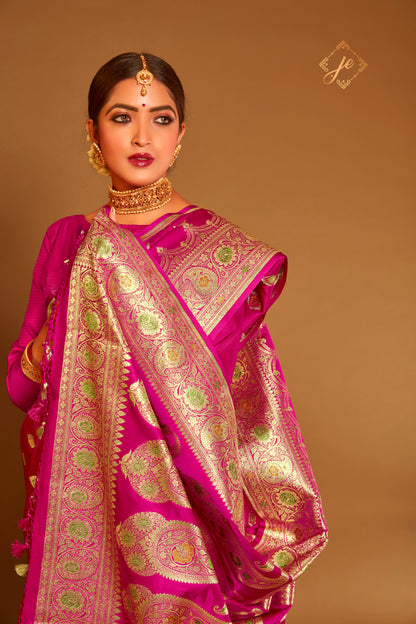 Rani Pink Satin Silk Meenakari Banarasi Saree