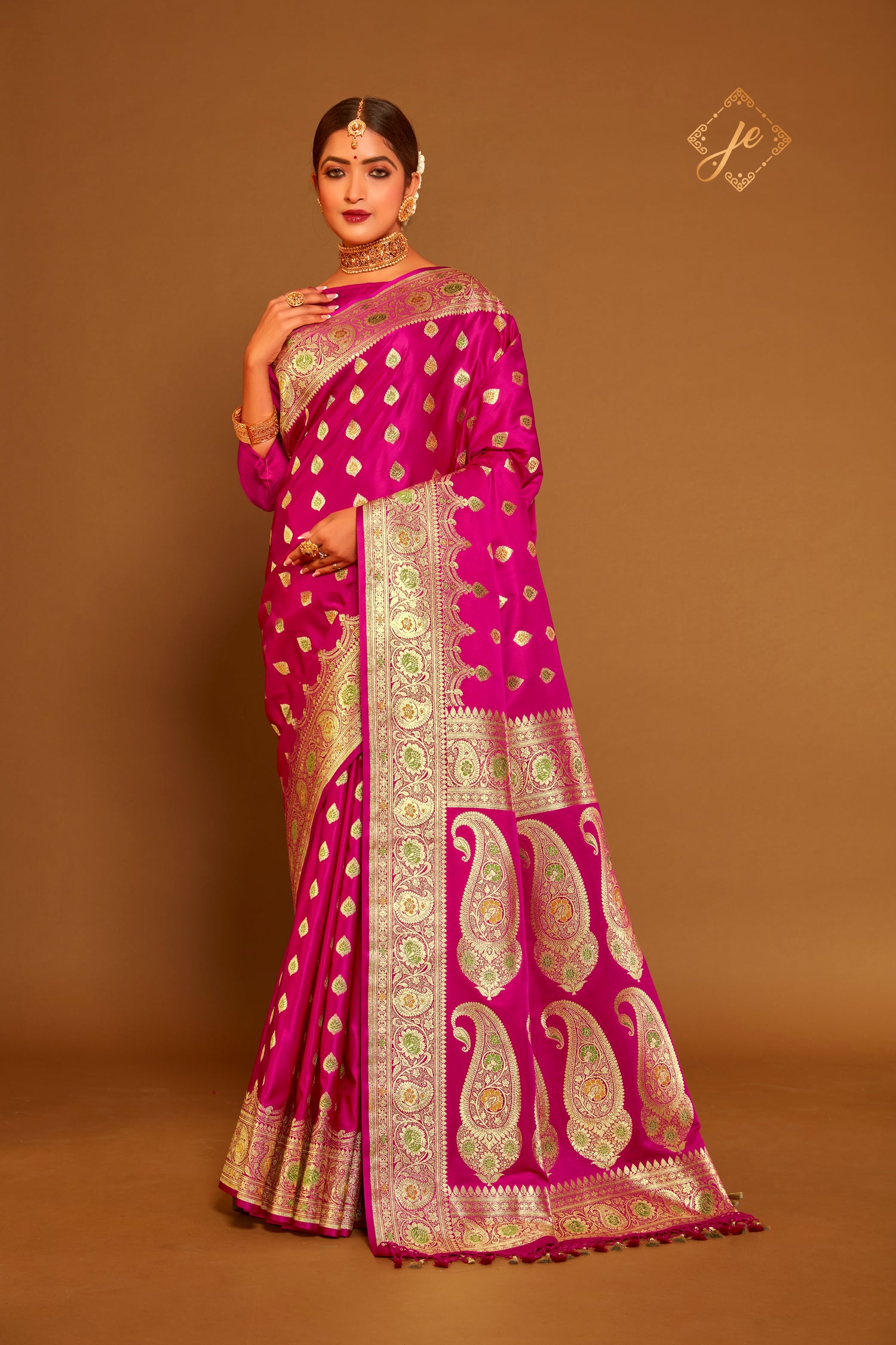 Rani Pink Satin Silk Meenakari Banarasi Saree