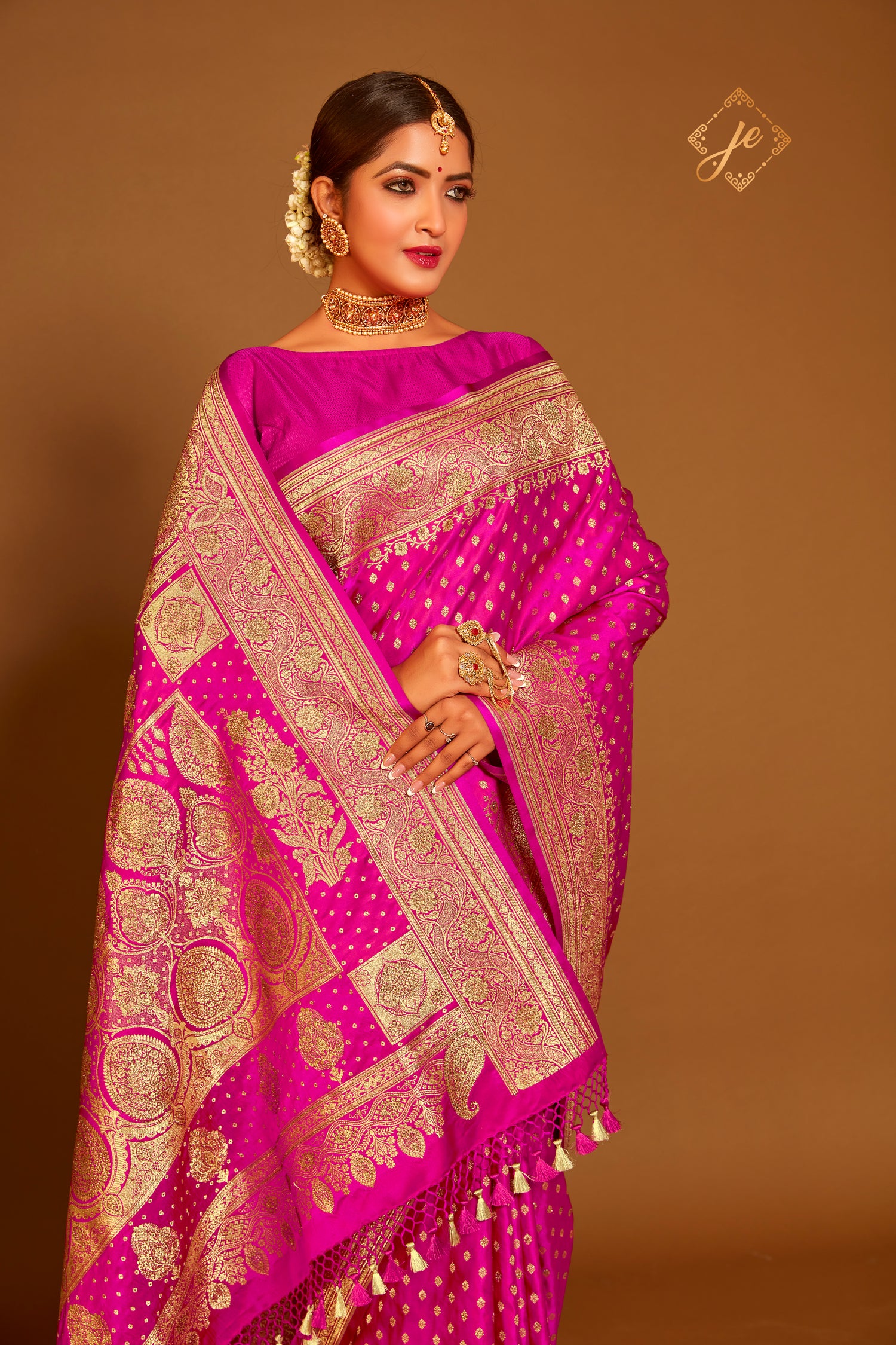 Rani Pink Satin Silk Konia Banarasi Saree