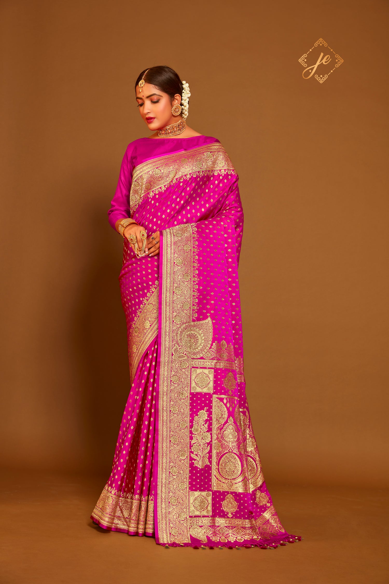 Rani Pink Satin Silk Konia Banarasi Saree