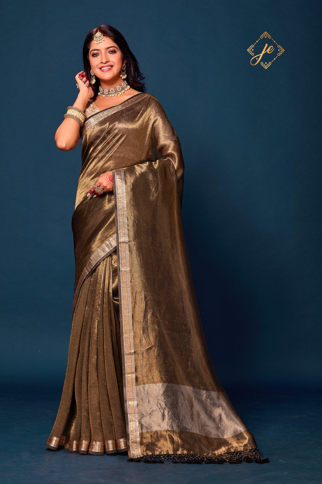 Black Plain Tissue Banarasi Saree