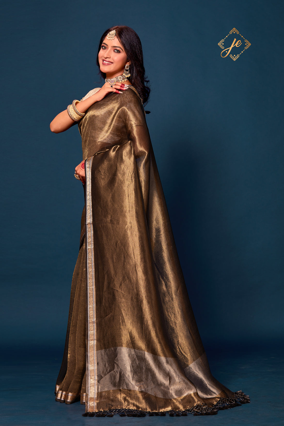 Black Plain Tissue Banarasi Saree