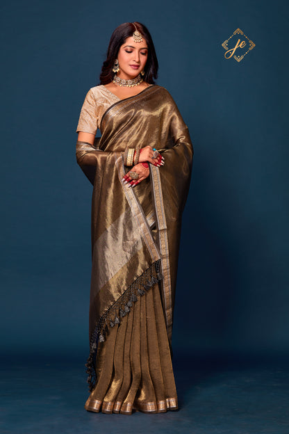 Black Plain Tissue Banarasi Saree