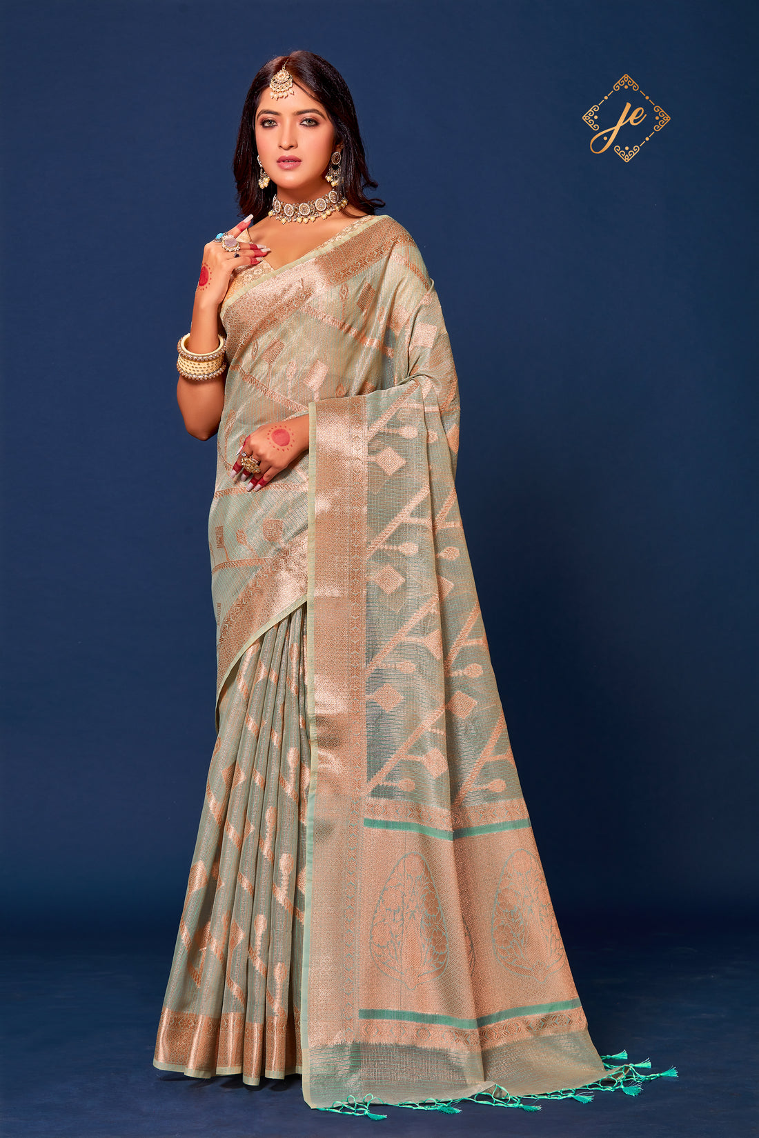 Pastel Blue Kora Tissue Striped Banarasi Saree