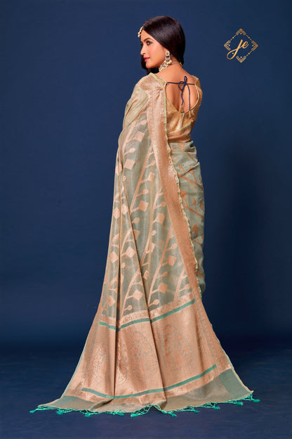 Pastel Blue Kora Tissue Leheriya Banarasi Saree