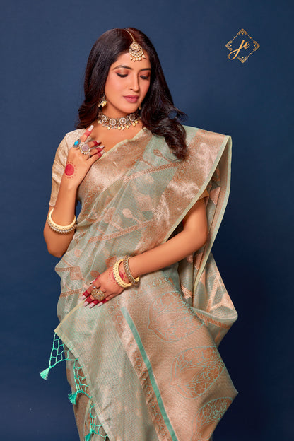 Pastel Blue Kora Tissue Leheriya Banarasi Saree