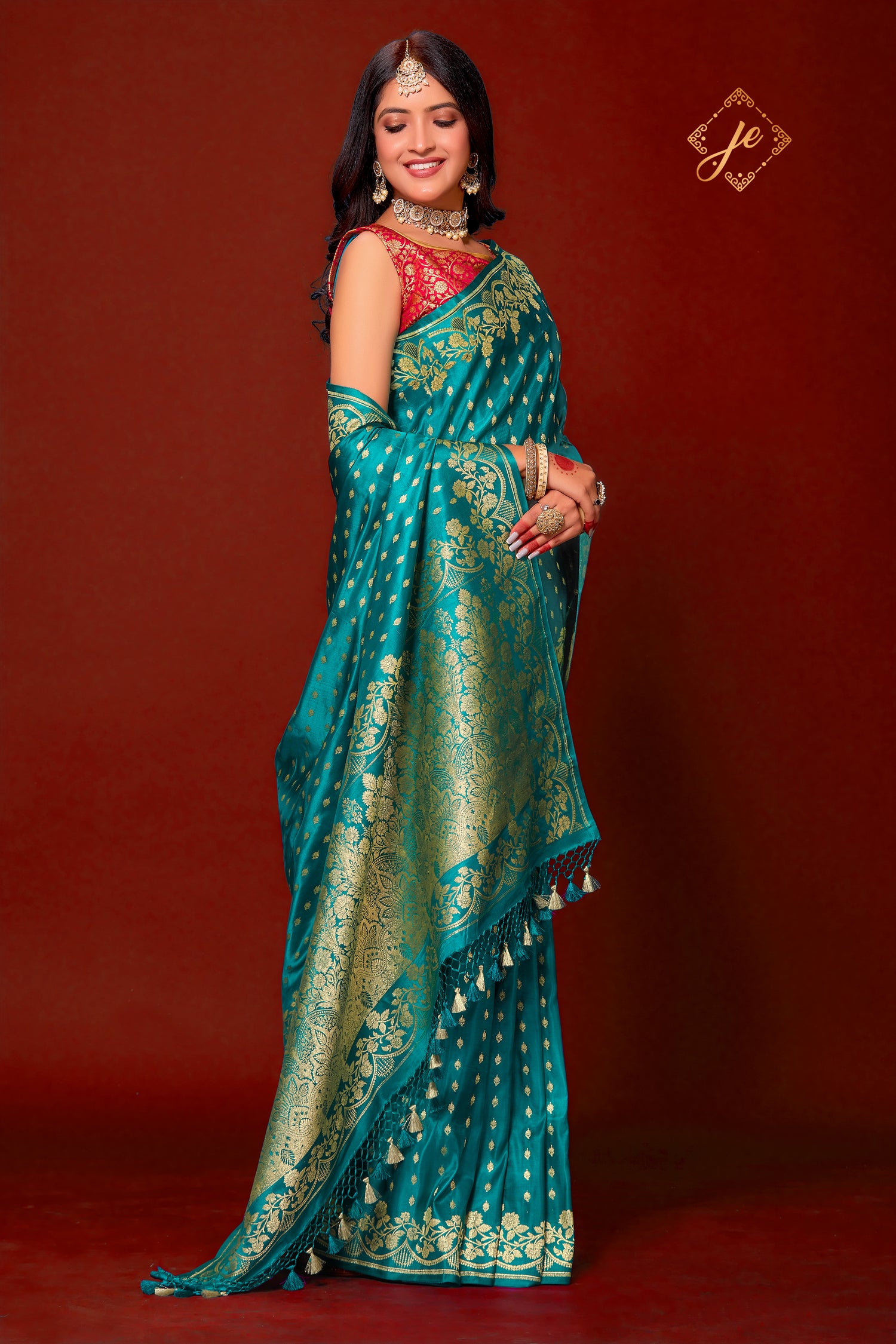 Rama Green Pure Satin Silk Banarasi Saree