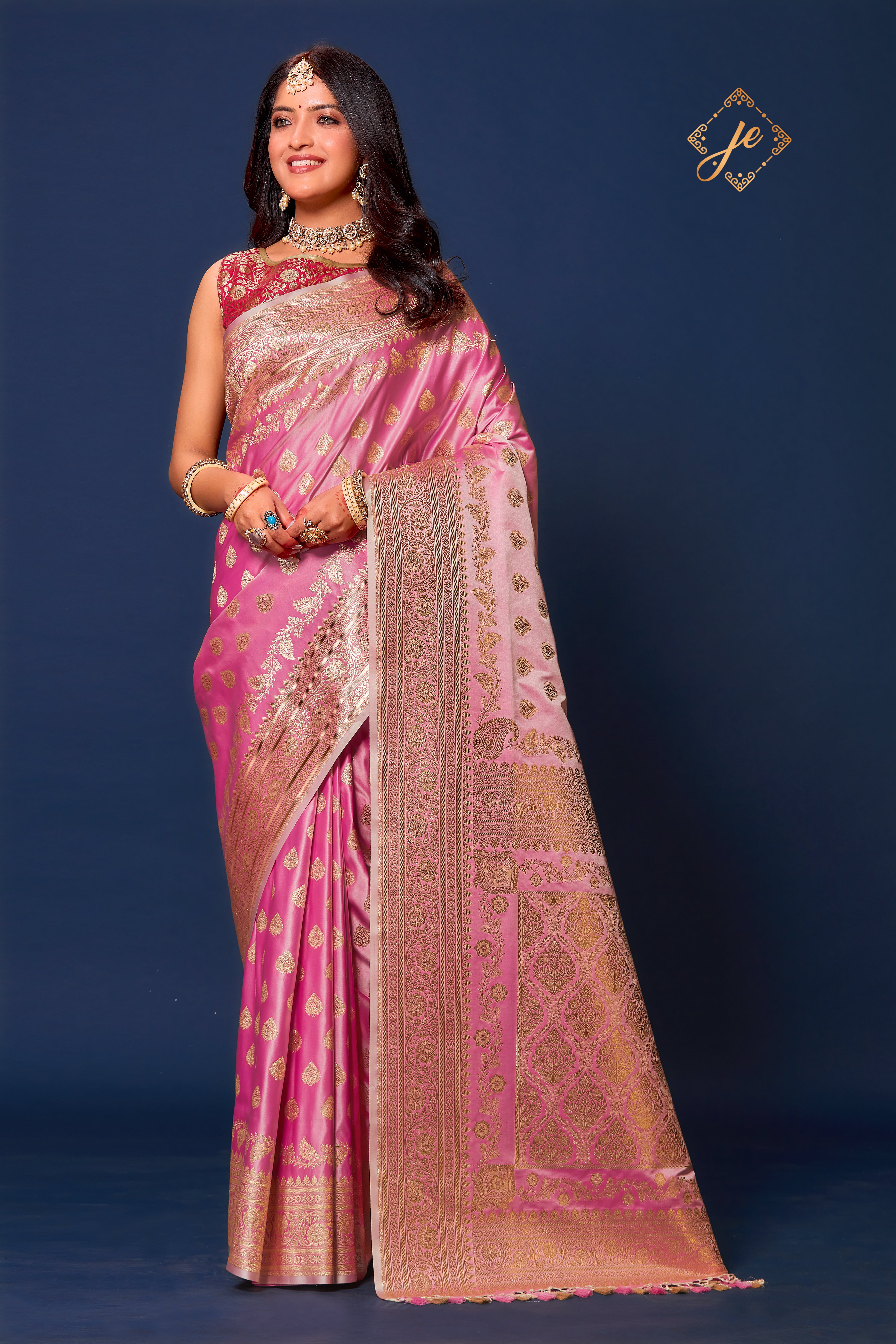 Pastel Pink Satin Silk Konia Buti Banarasi Saree