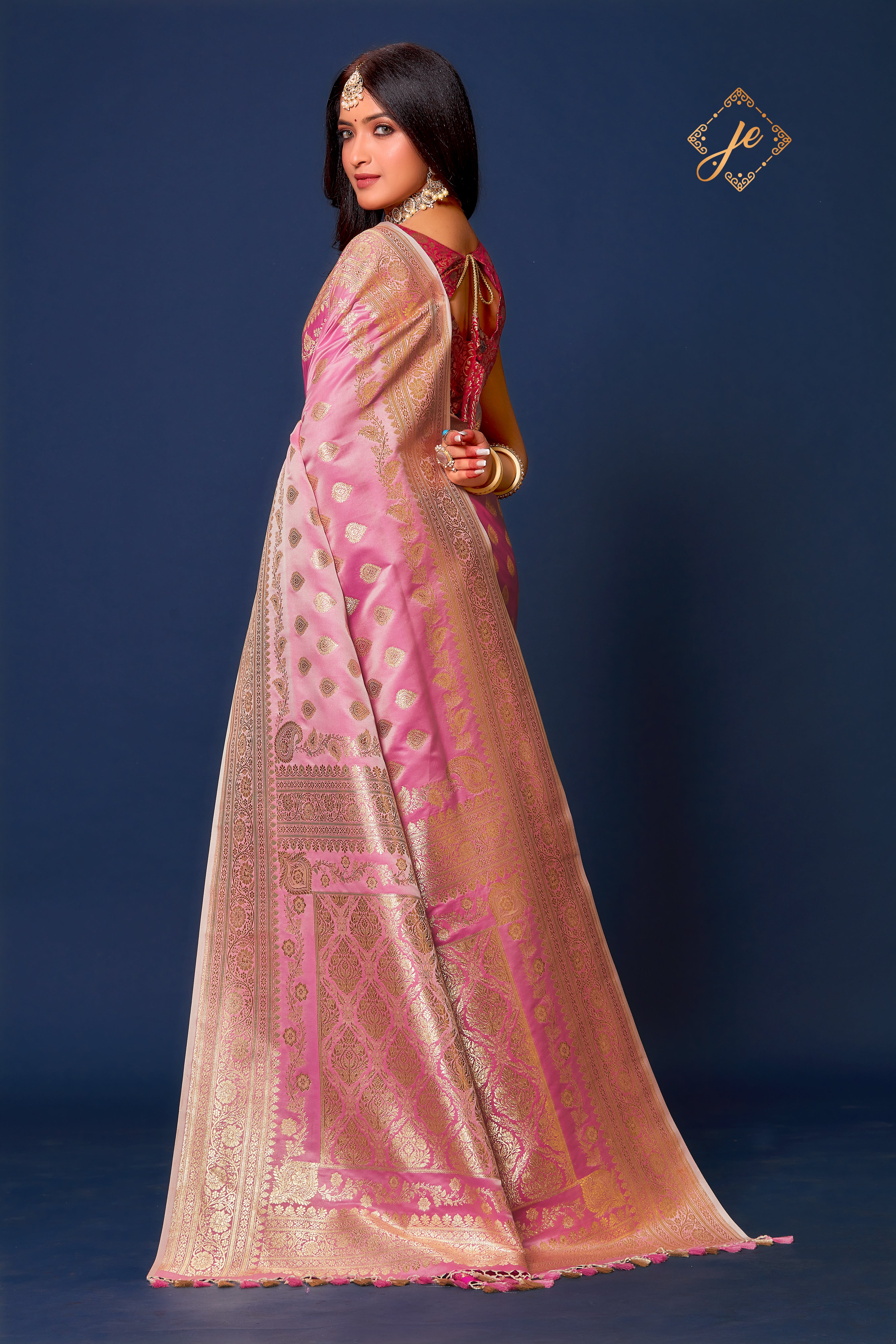 Pastel Pink Satin Silk Konia Buti Banarasi Saree