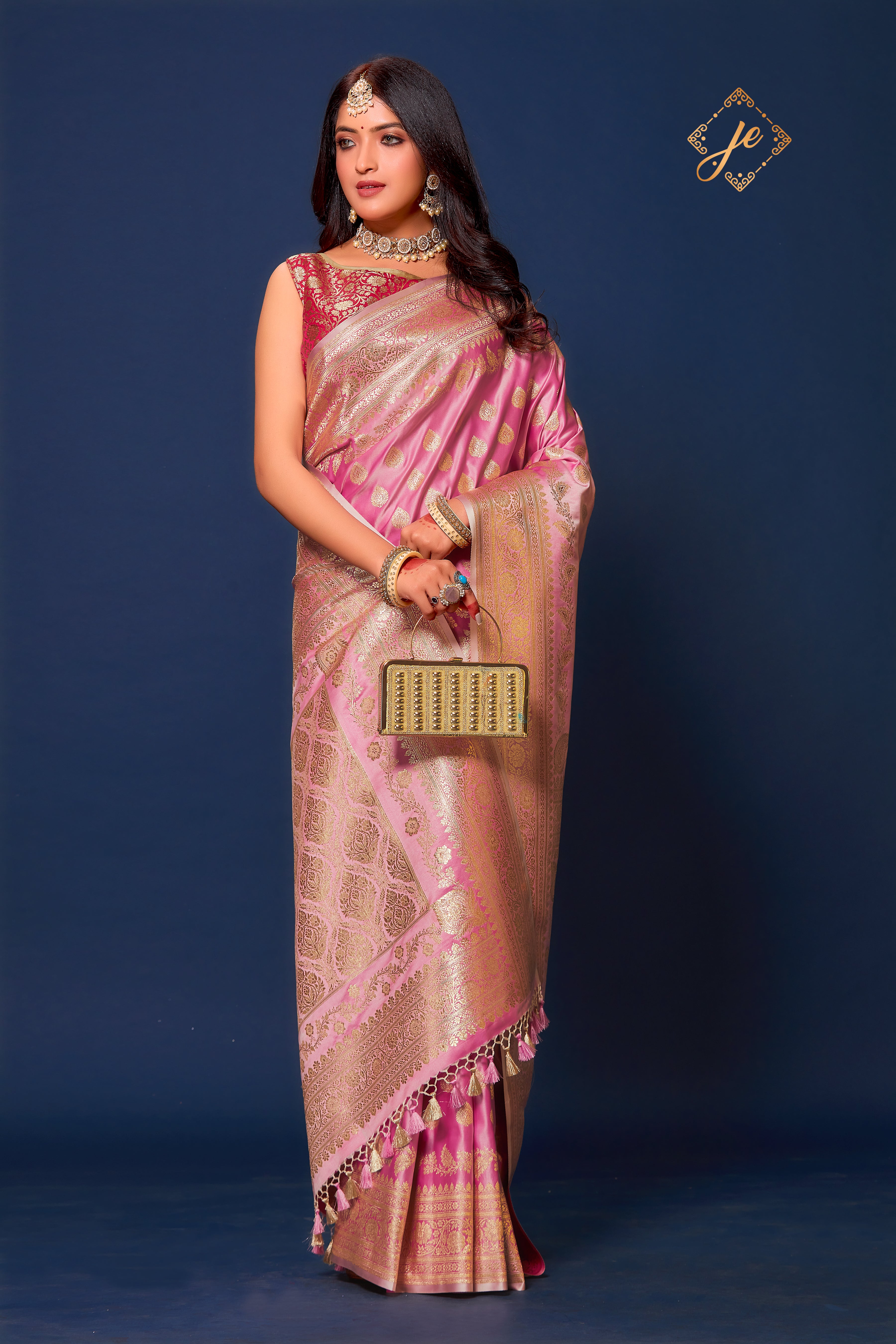 Pastel Pink Satin Silk Konia Buti Banarasi Saree