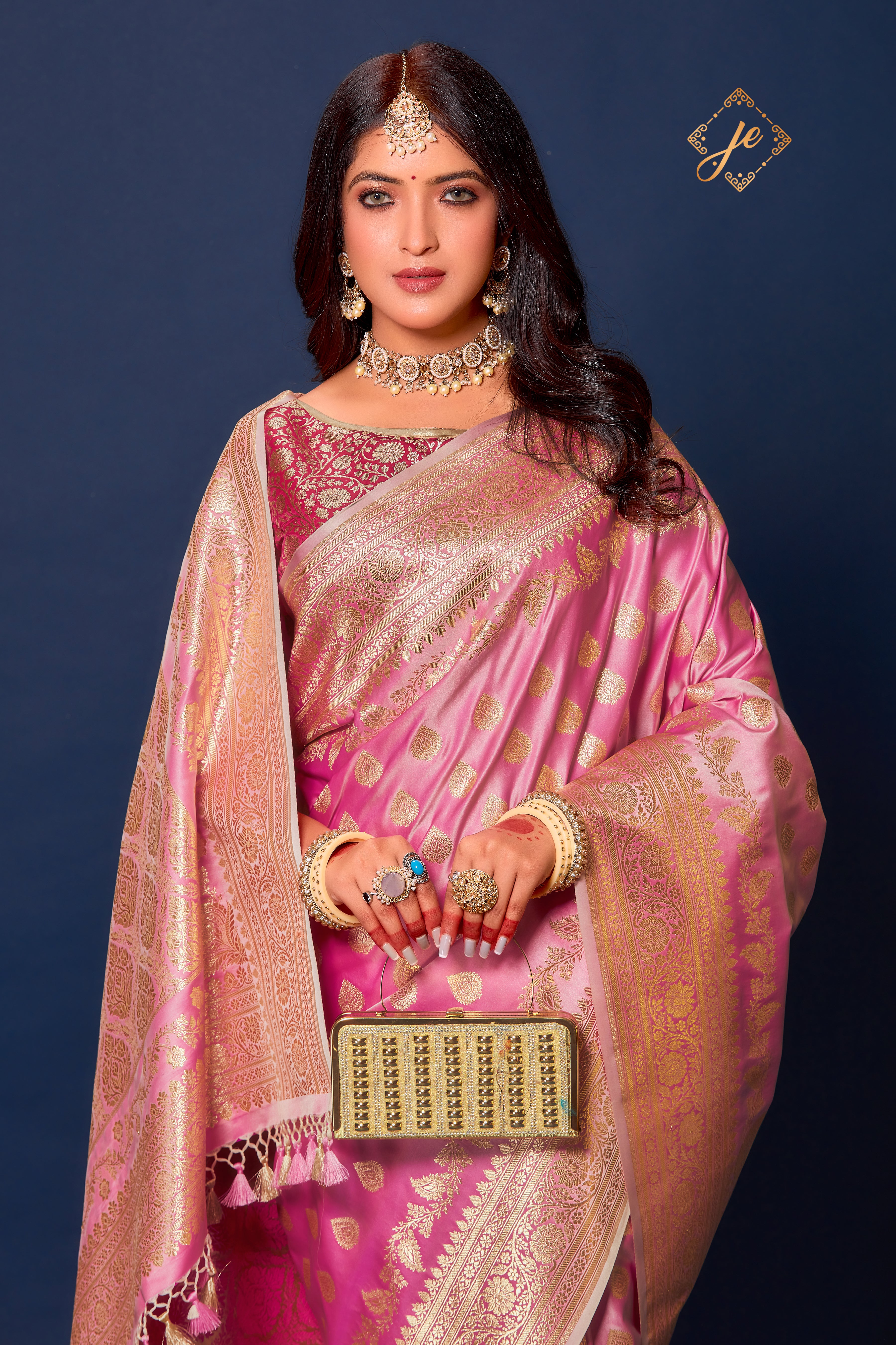 Pastel Pink Satin Silk Konia Buti Banarasi Saree