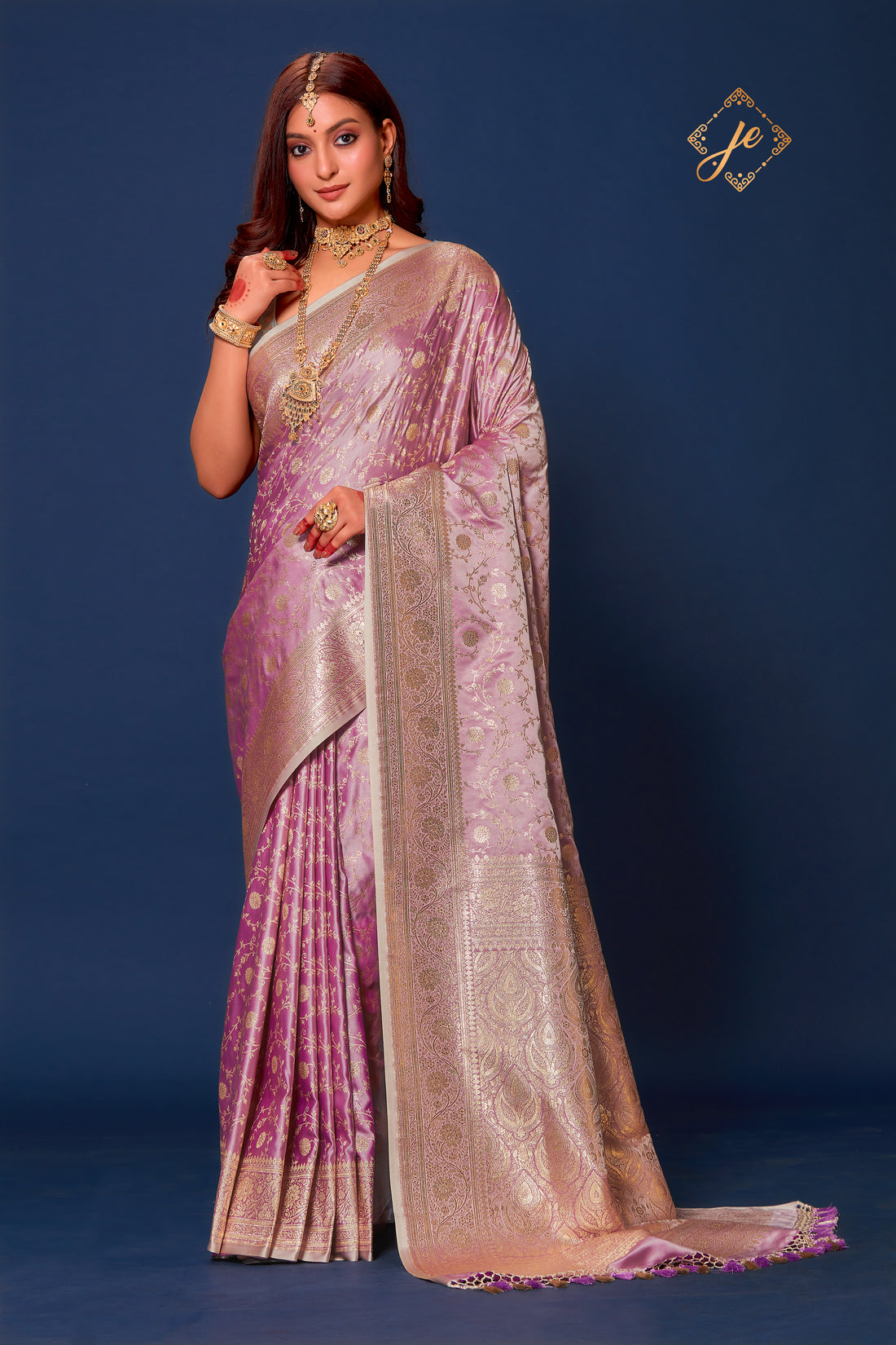 Mauve Satin Silk Jaal Banarasi Saree