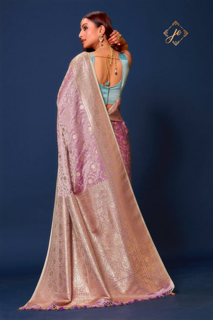 Mauve Satin Silk Jaal Banarasi Saree