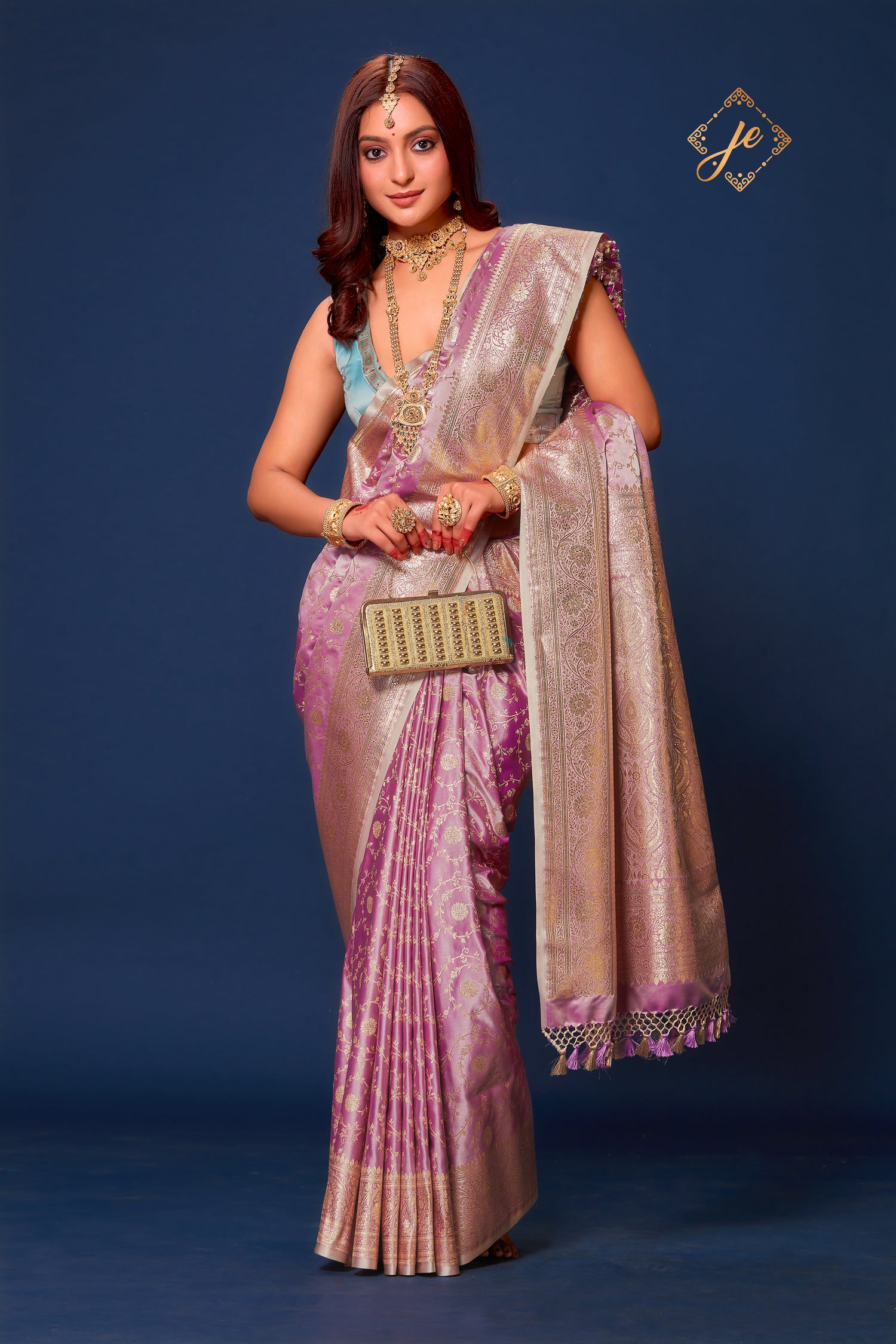 Mauve Satin Silk Jaal Banarasi Saree