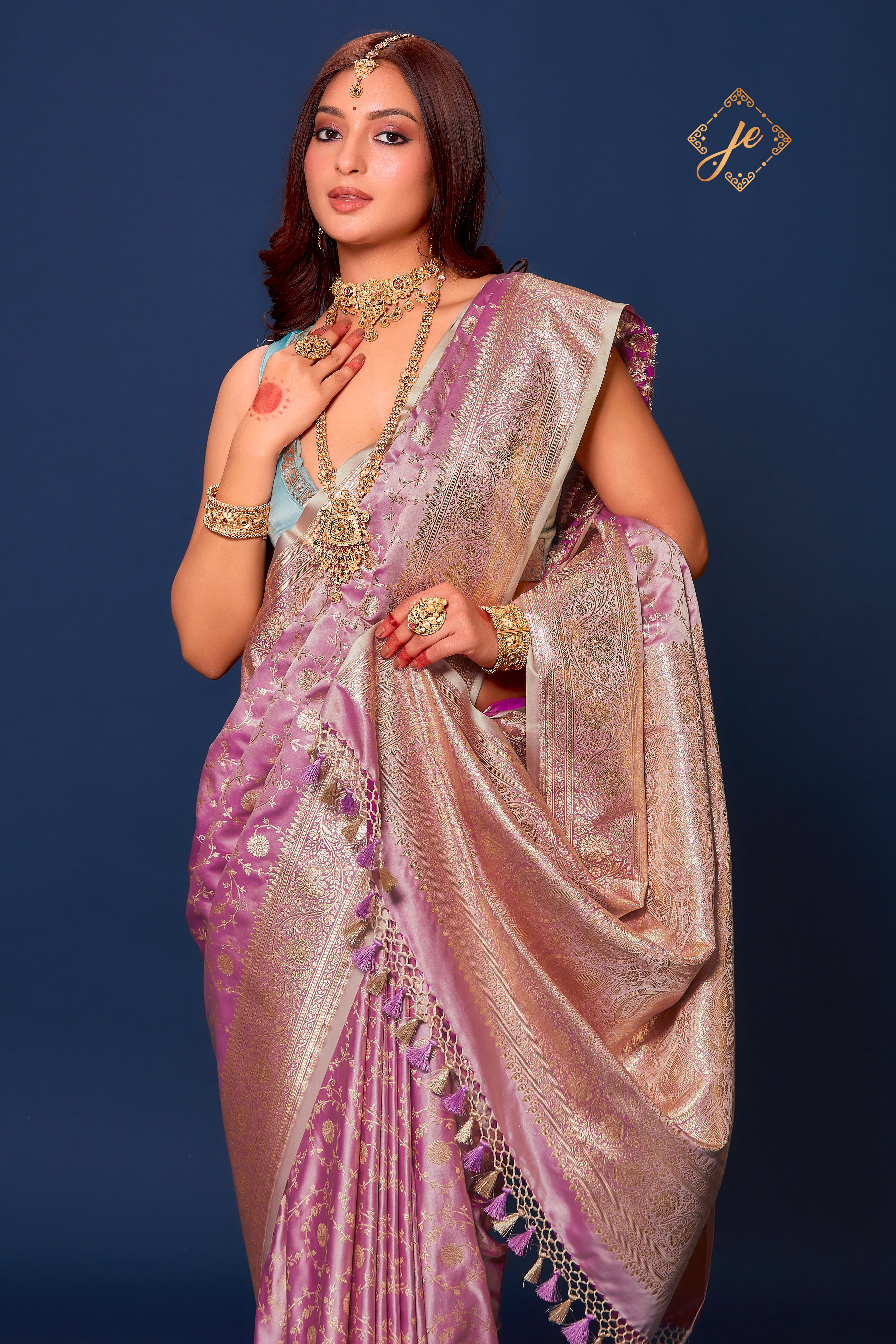 Mauve Satin Silk Jaal Banarasi Saree